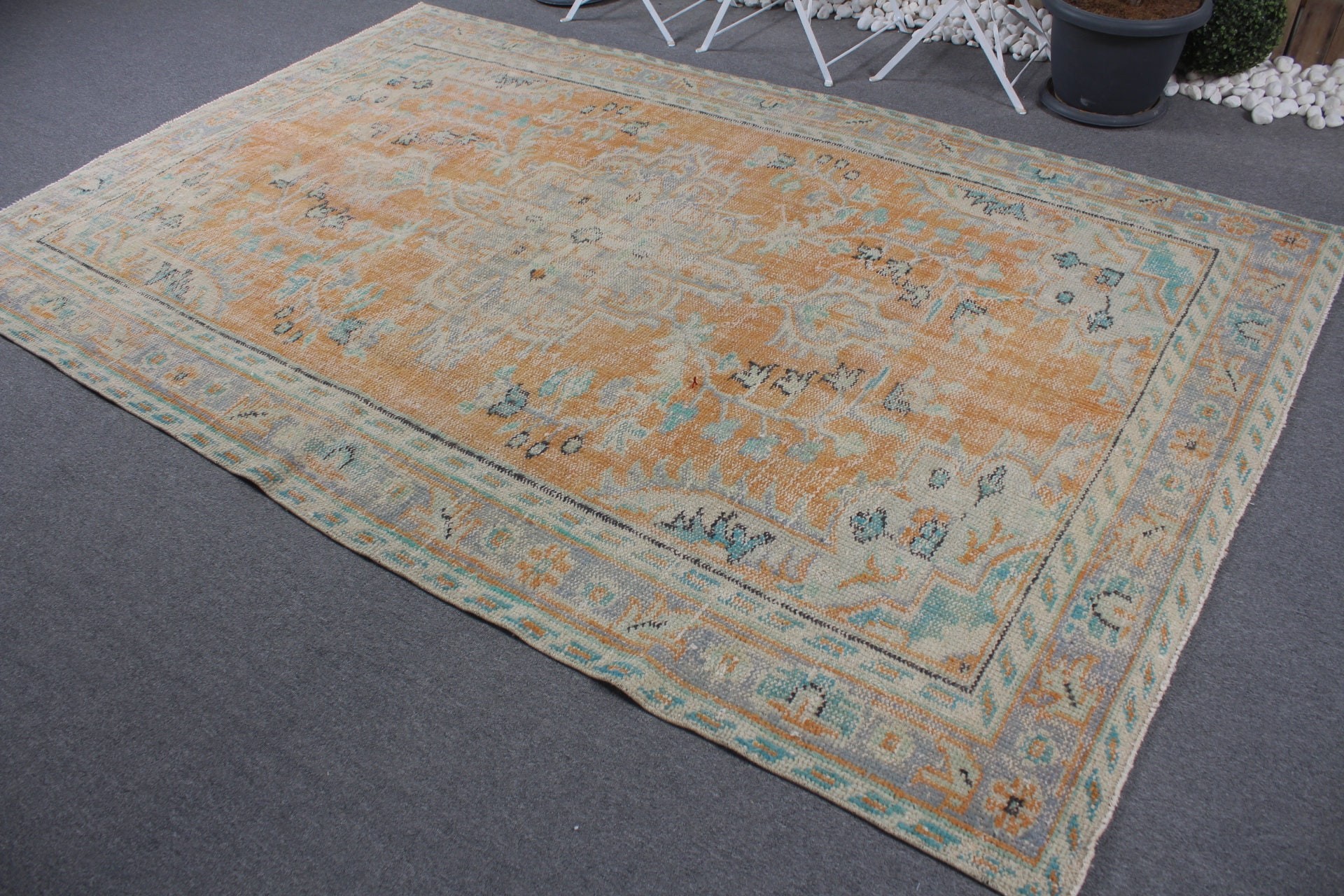 Salon Rugs, Vintage Rug, Oriental Rug, 6x9.2 ft Large Rugs, Orange Moroccan Rugs, Turkish Rug, Distressed Rugs, Bedroom Rug, Rugs for Salon