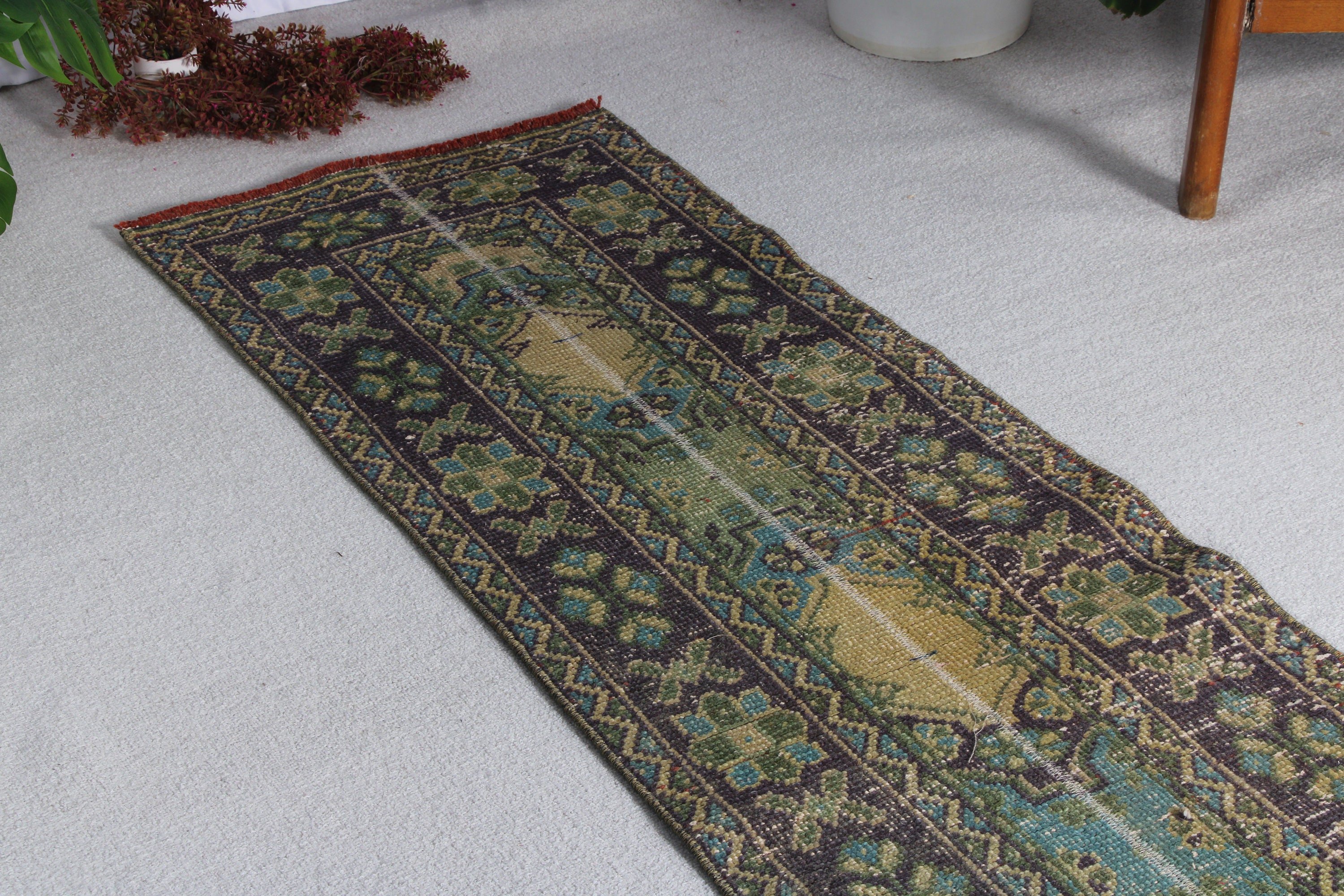 Hallway Rug, Vintage Rug, Floor Rug, Rugs for Stair, Turkish Rugs, Green Kitchen Rugs, 1.8x11 ft Runner Rug, Long Runner Rug, Luxury Rug