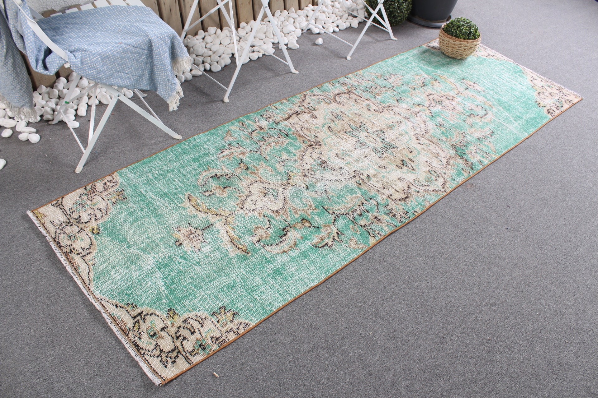 Moroccan Rugs, Distressed Rugs, Cool Rug, Corridor Rugs, Vintage Rug, Green Anatolian Rug, Turkish Rugs, 2.8x8.3 ft Runner Rug, Kitchen Rug