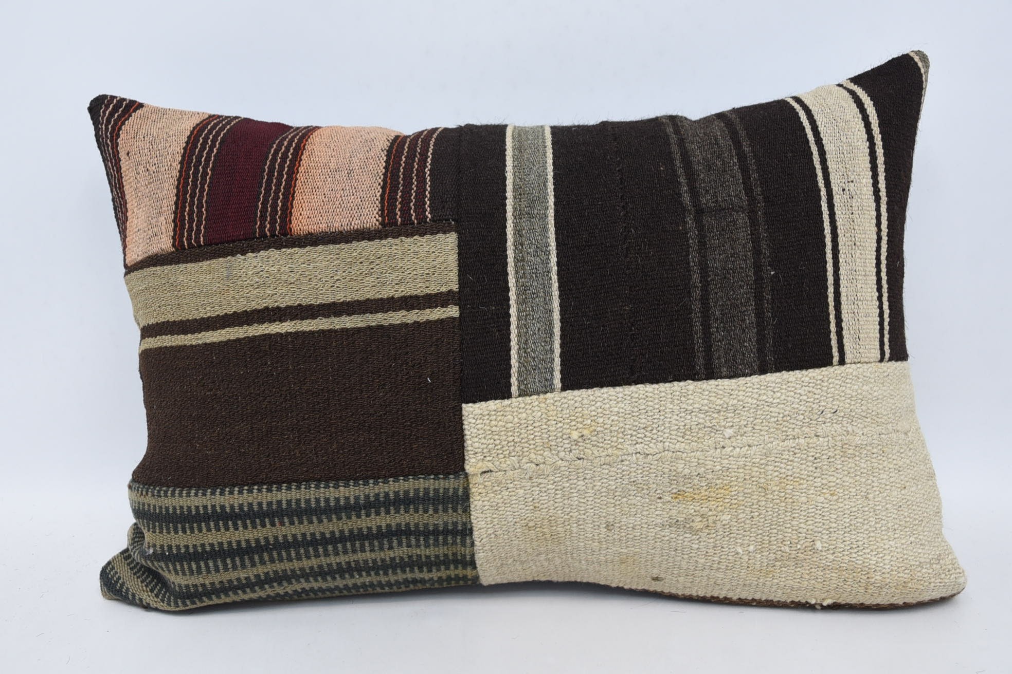Pillow for Couch, Kilim Pillow, Ethnical Kilim Rug Pillow, 16"x24" Brown Cushion Cover, Ottoman Pillow Cover, Authentic Pillow Sham
