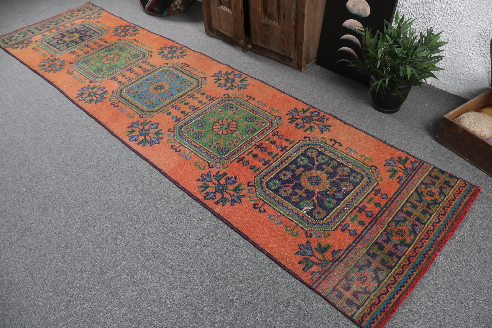 Bedroom Rug, Orange Home Decor Rugs, Neutral Rugs, Turkish Rug, Boho Rug Runner Rugs, 2.9x11.1 ft Runner Rug, Long Runner Rugs, Vintage Rug