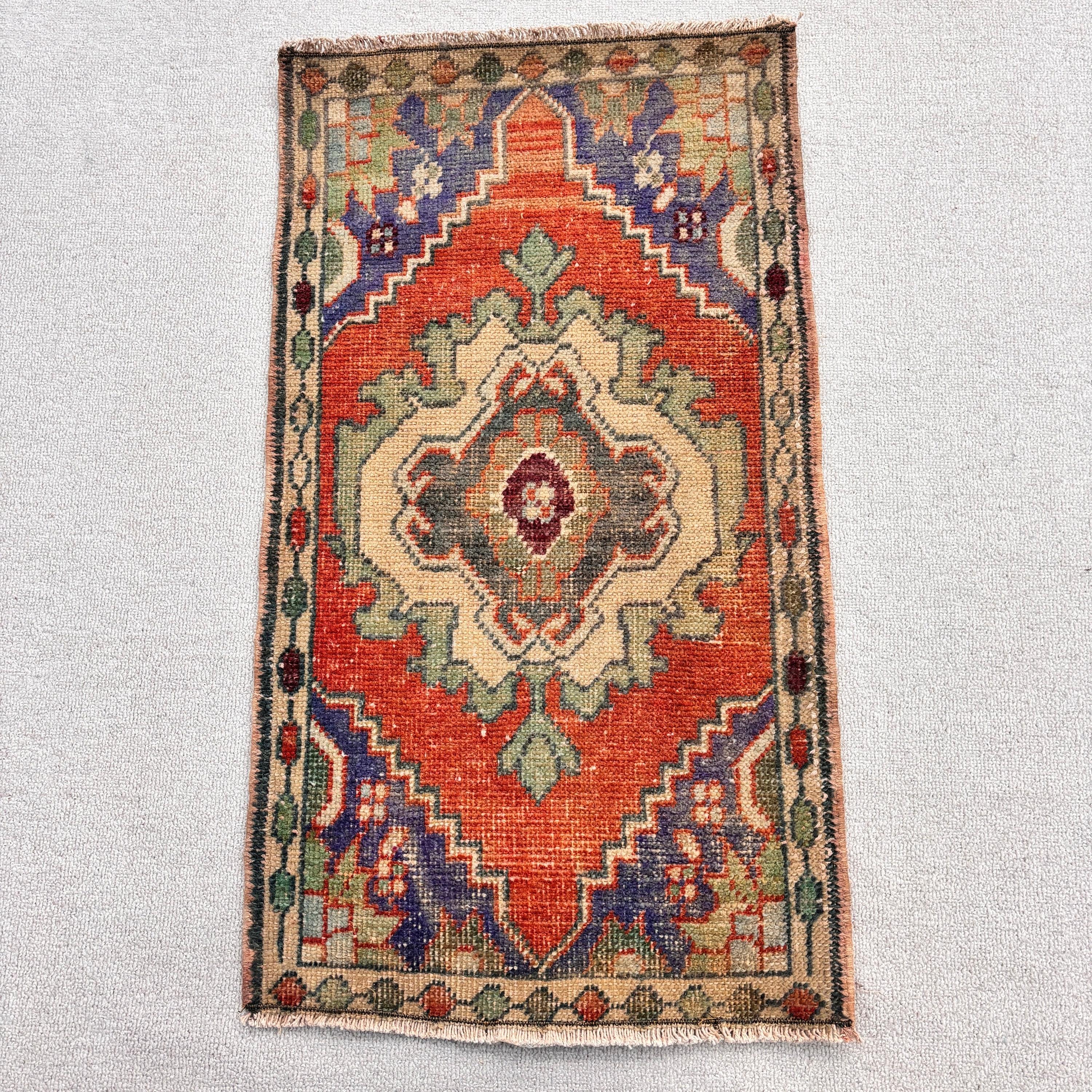 Küçük Boho Halısı, Kabile Halısı, Türk Halıları, Modern Halılar, Vintage Halı, Mutfak Halısı, Harika Halılar, 1,5x2,8 ft Küçük Halı, Turuncu Fas Halıları