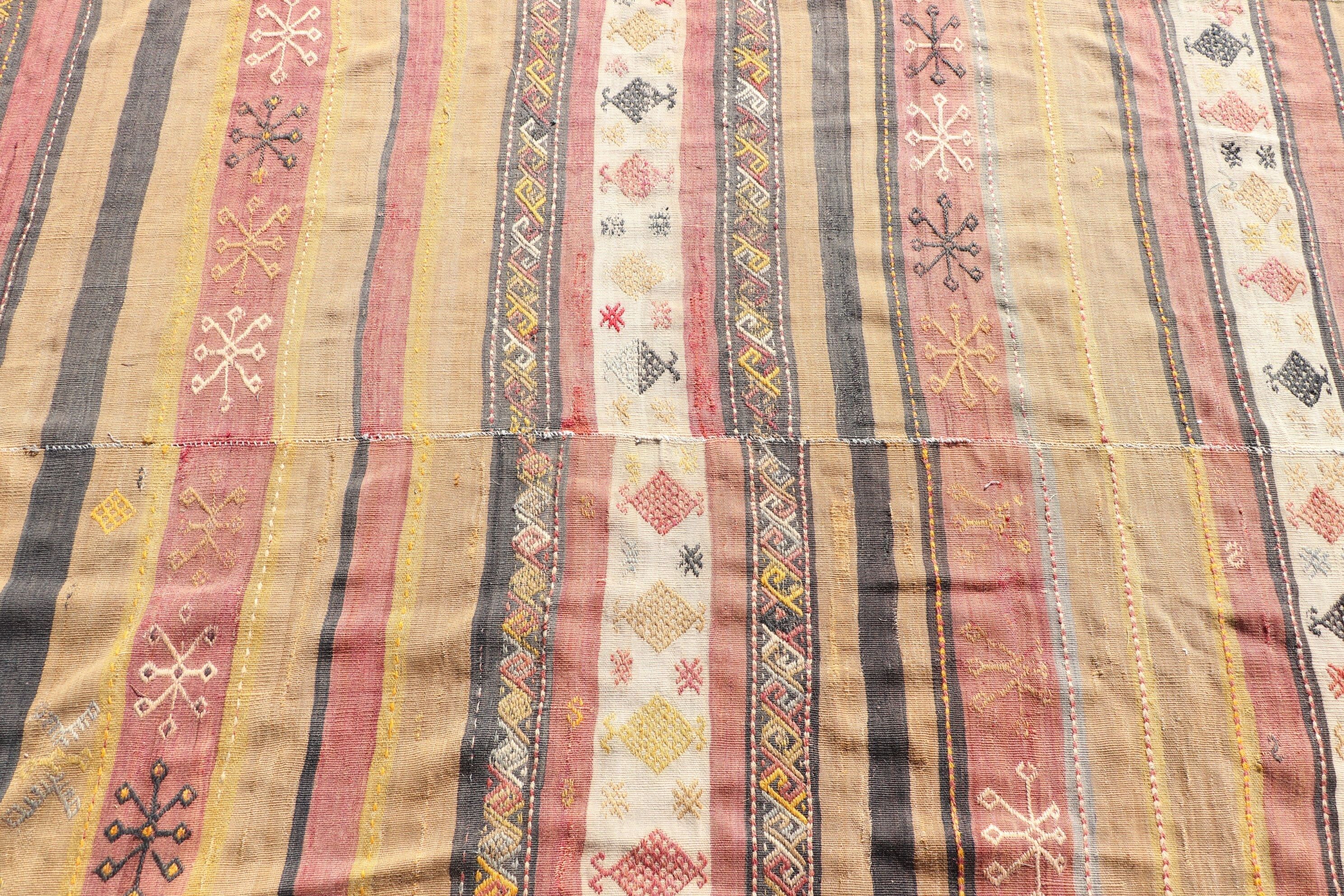 Vintage Halı, Yün Halı, Oryantal Halı, Kilim, Türk Halıları, 4,6x10,1 ft Büyük Halılar, Oturma Odası Halısı, Yemek Odası Halıları, Sarı Yatak Odası Halıları