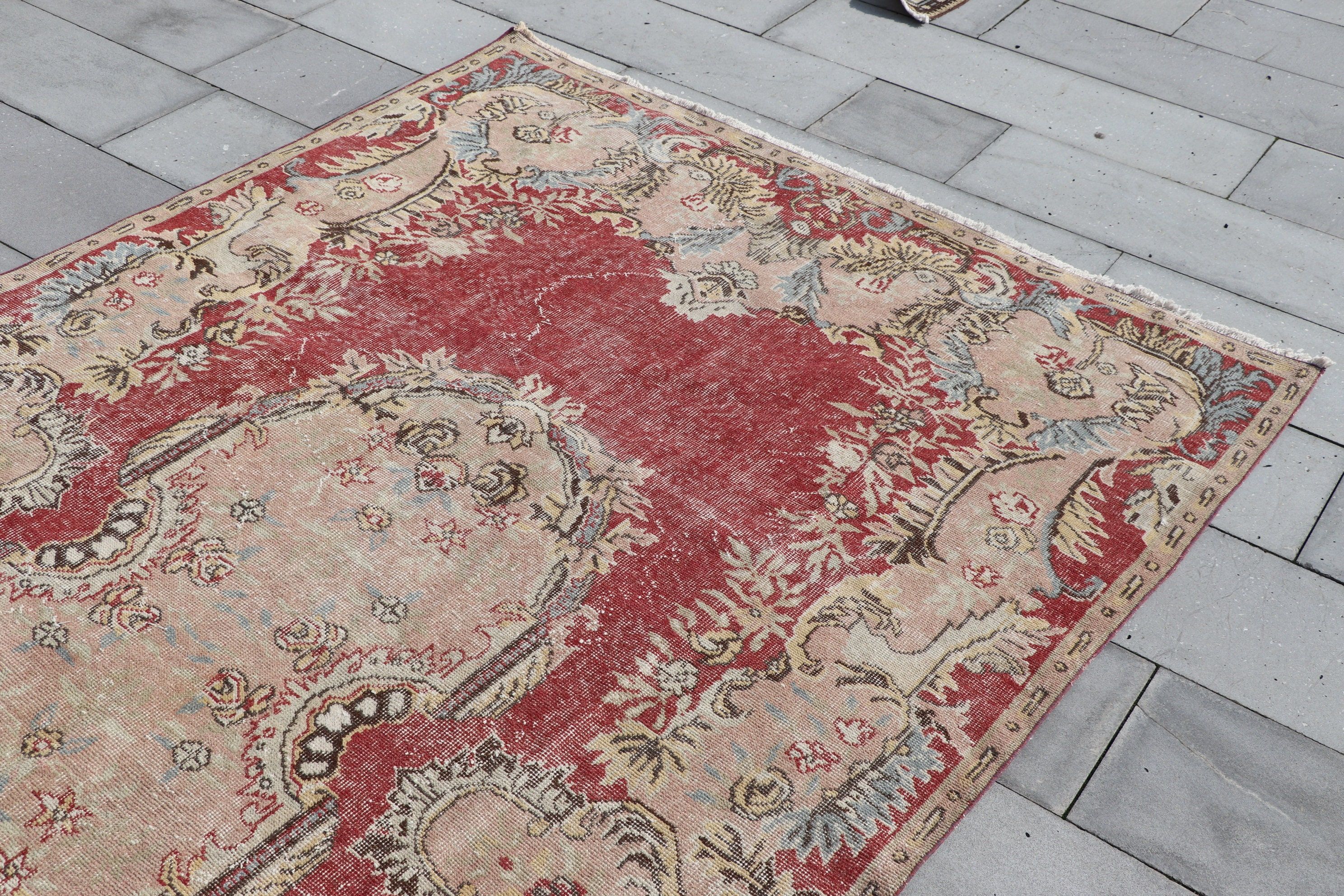 Bedroom Rug, Salon Rugs, Vintage Rug, Rugs for Salon, Oushak Rug, Turkish Rug, Anatolian Rug, Red  5.7x9.8 ft Large Rugs