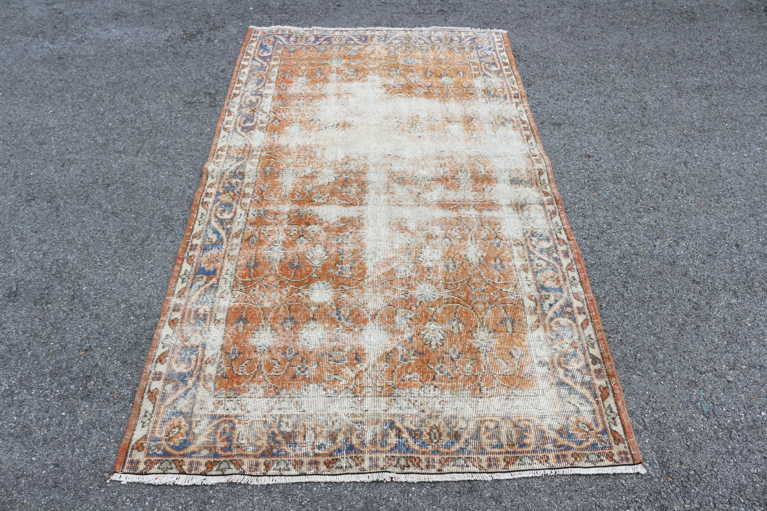 Vintage Rug, Orange Floor Rugs, Rugs for Nursery, Kitchen Rug, Antique Rug, Moroccan Rug, 3.8x6.9 ft Area Rug, Turkish Rugs, Pale Rug