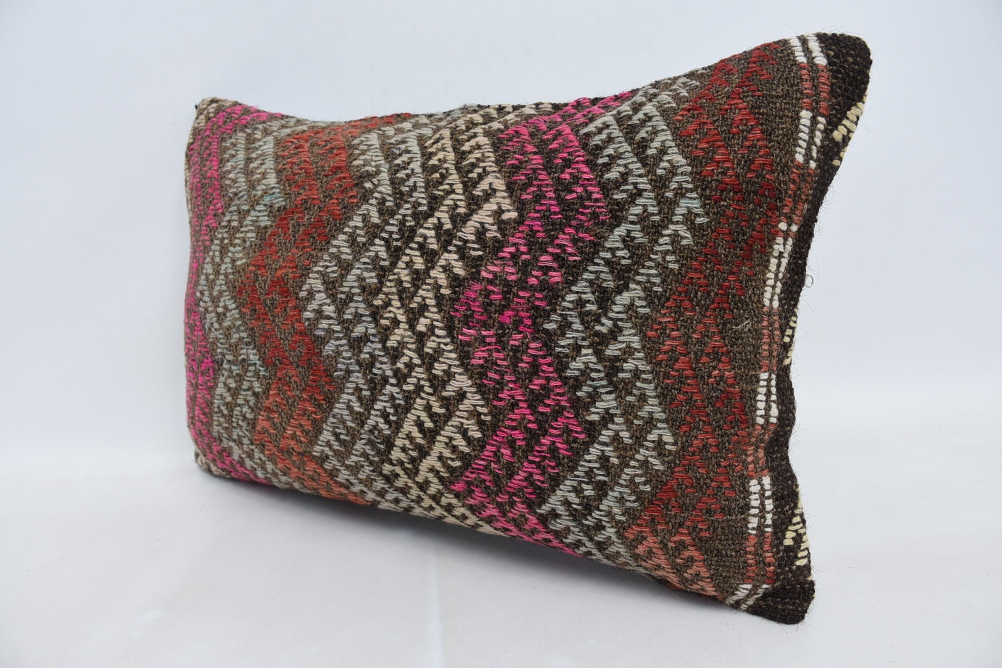 Turkish Pillow, Boho Throw Cushion Case, Sofa Cushion Case, 16"x24" Red Cushion Cover, Throw Kilim Pillow, Vintage Kilim Pillow