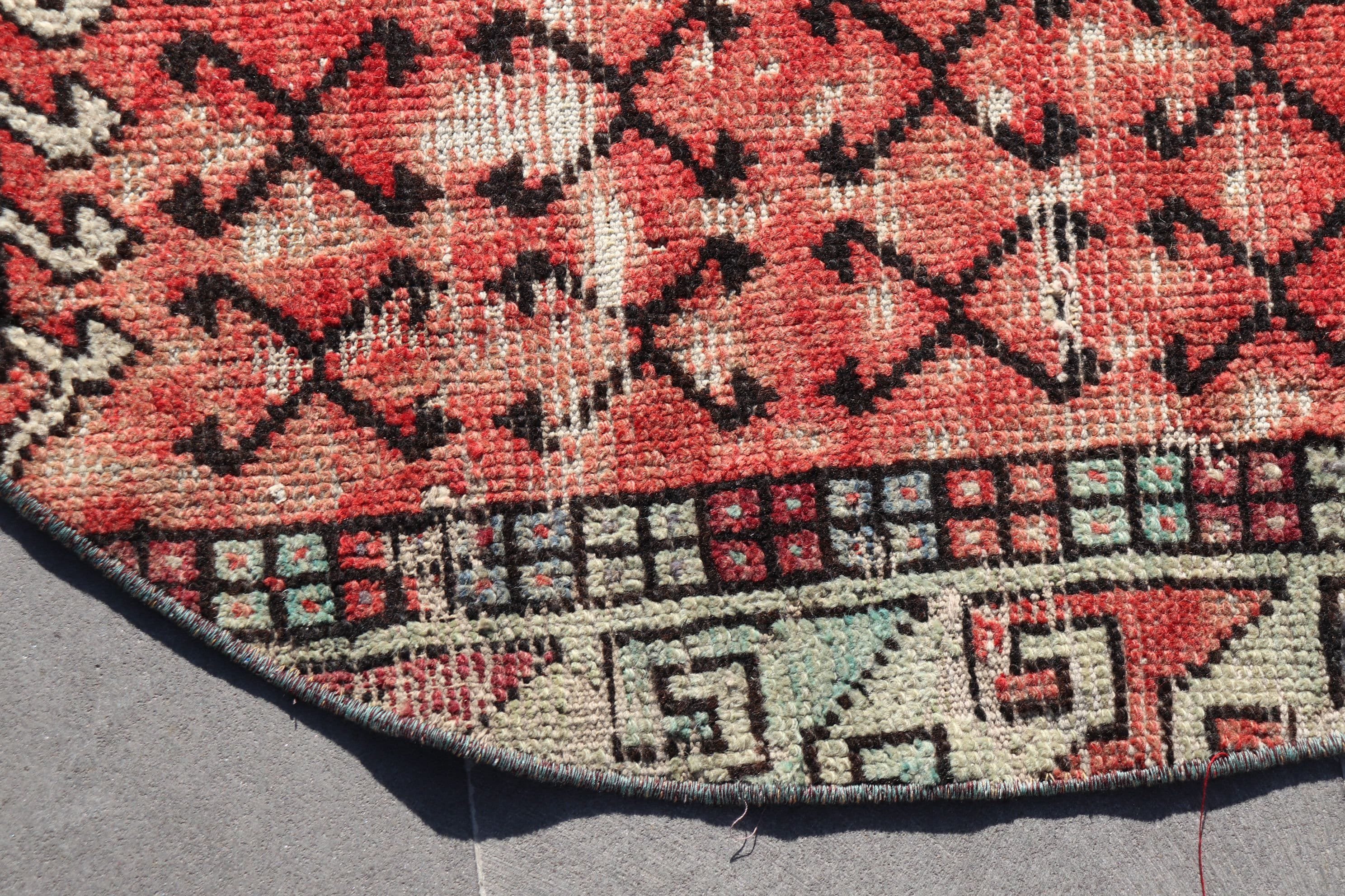 Kitchen Rug, Red Home Decor Rug, Wool Rug, Wall Hanging Rug, Rugs for Kitchen, Bedroom Rug, Turkish Rug, 3x3 ft Small Rugs, Vintage Rug