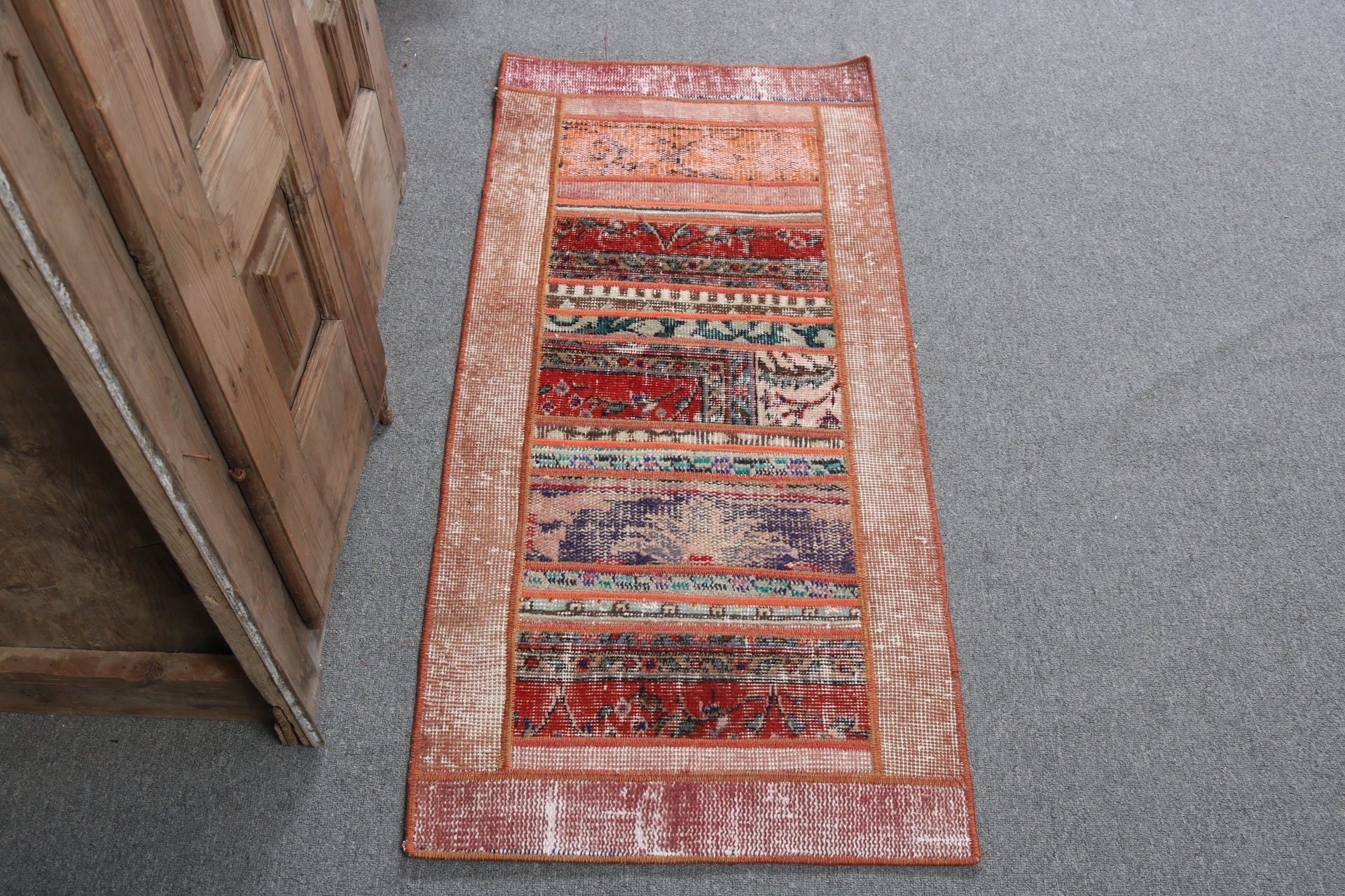 Orange Oriental Rug, Anatolian Rugs, Bathroom Rug, Flatweave Rugs, Nursery Rug, Vintage Rug, Handwoven Rug, 1.8x4 ft Small Rug, Turkish Rug