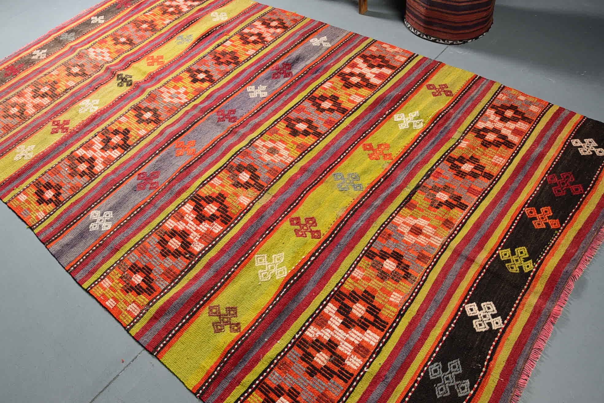 Salon Halıları, Yün Halıları, Kilim, Yemek Odası Halıları, Oushak Halısı, El Dokuma Halısı, 5.4x9.8 ft Büyük Halı, Türk Halısı, Yeşil Yer Halısı, Vintage Halı