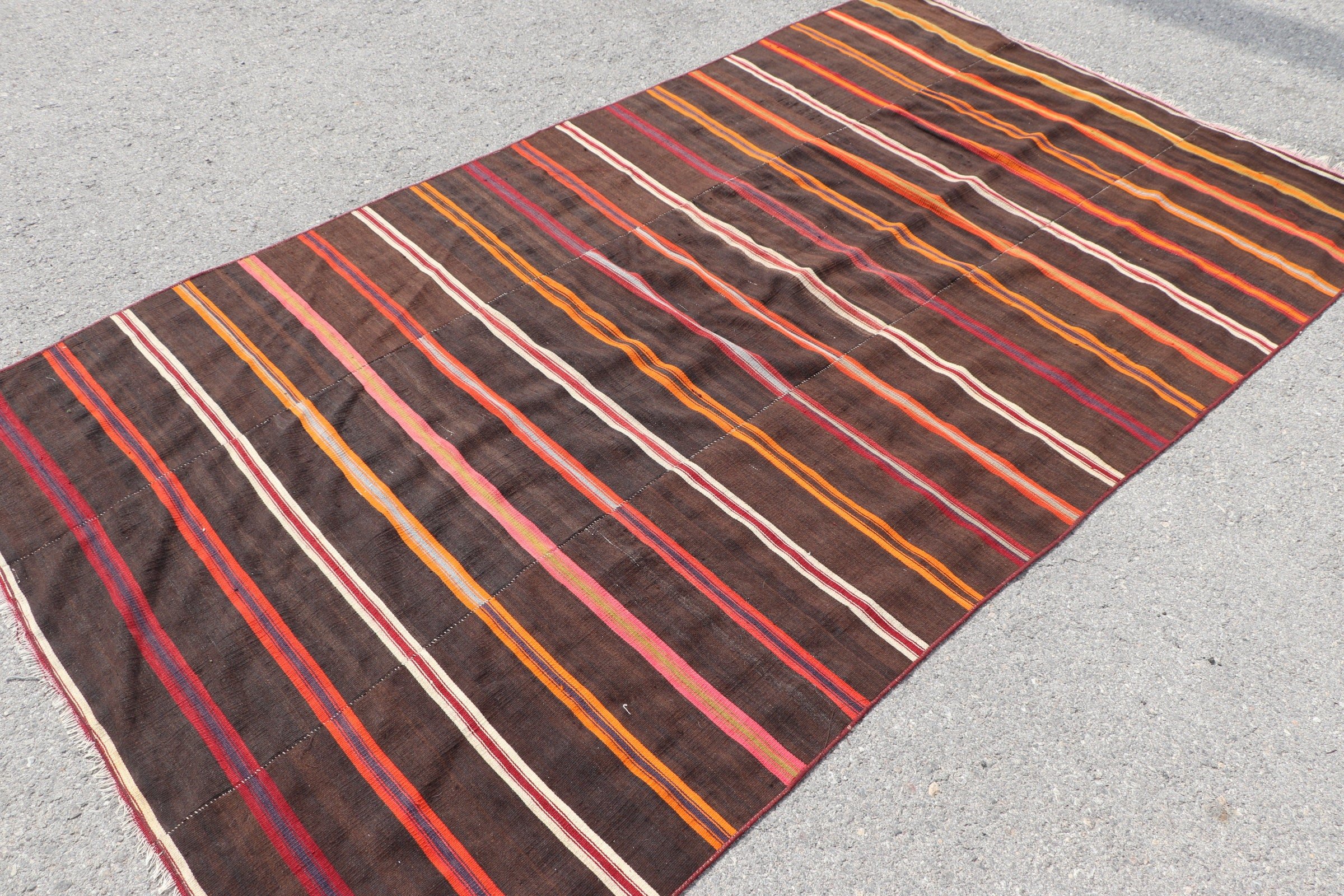 Kilim, 4.8x8.5 ft Büyük Halı, Mutfak Halısı, Vintage Halı, Türk Halıları, Turuncu Yün Halılar, Yatak Odası Halısı, Anadolu Halıları, Oturma Odası Halısı