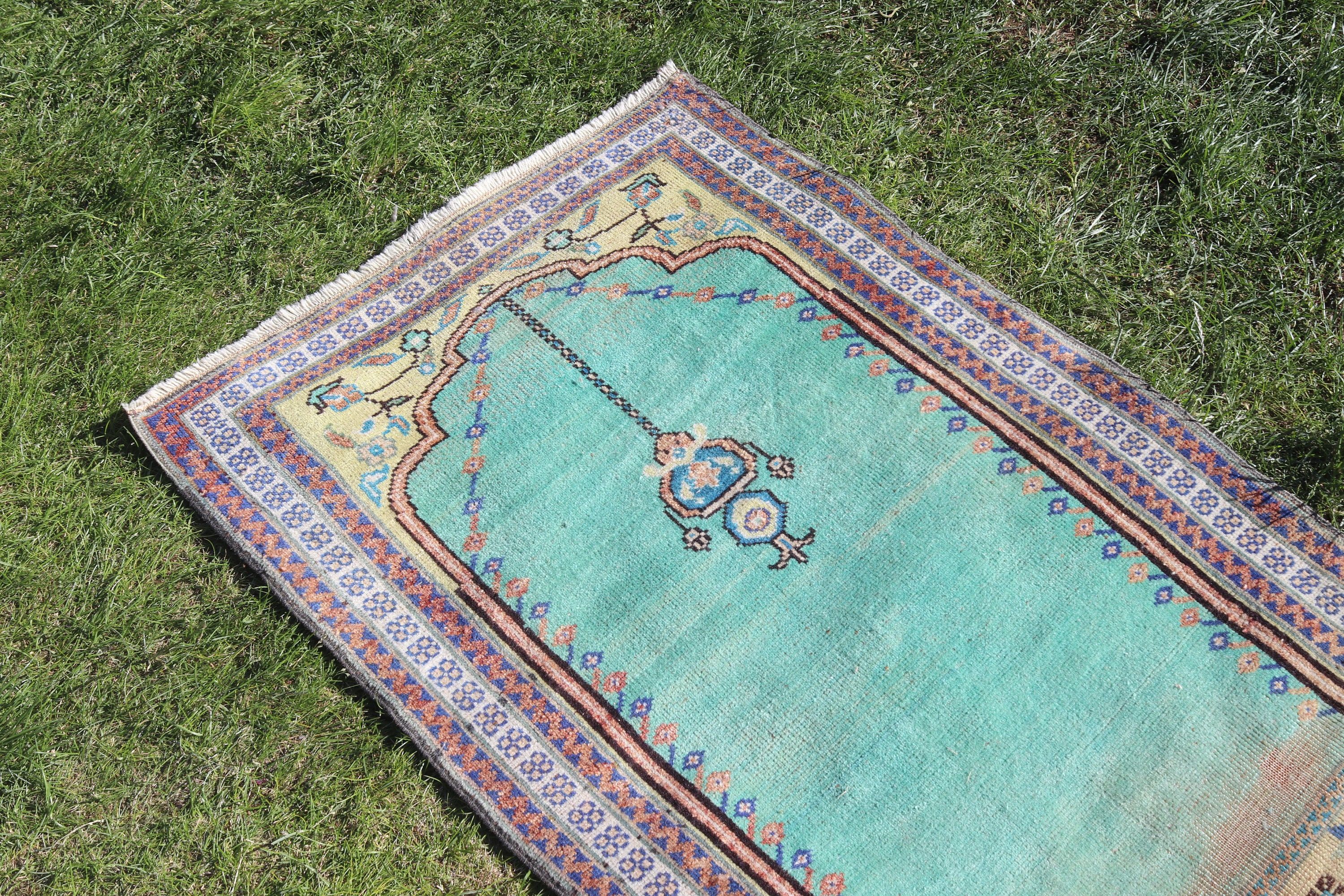 Rugs for Bath, Kitchen Rug, Home Decor Rugs, Turkish Rug, Small Boho Rug, 2.4x3.7 ft Small Rug, Green Cool Rug, Vintage Rug