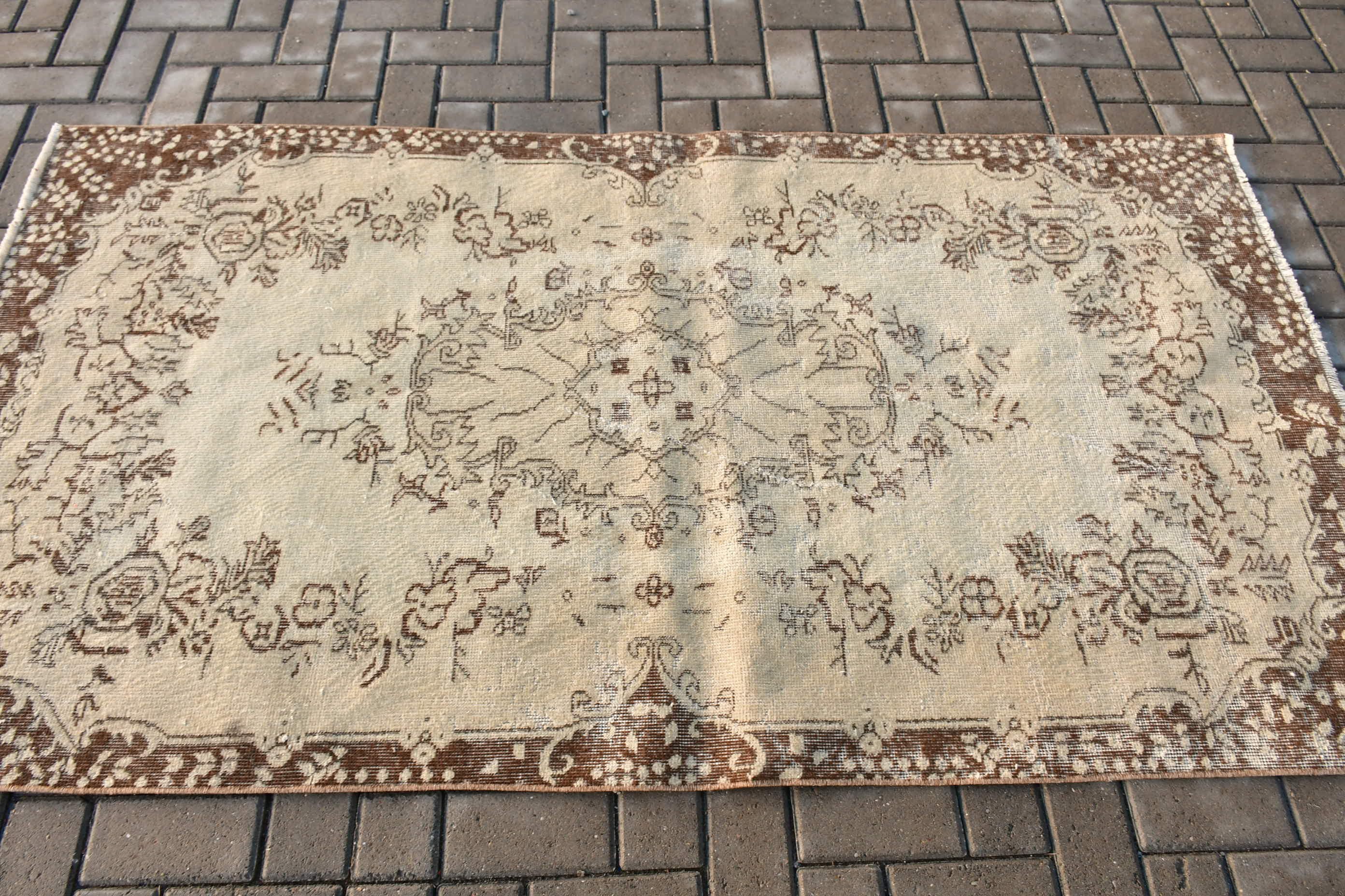 Yer Halısı, Çocuk Halıları, Vintage Halı, 3,8x6,9 ft Alan Halısı, Bej Yün Halı, Türk Halıları, Yatak Odası Halısı, Oryantal Halı, İç Mekan Halıları