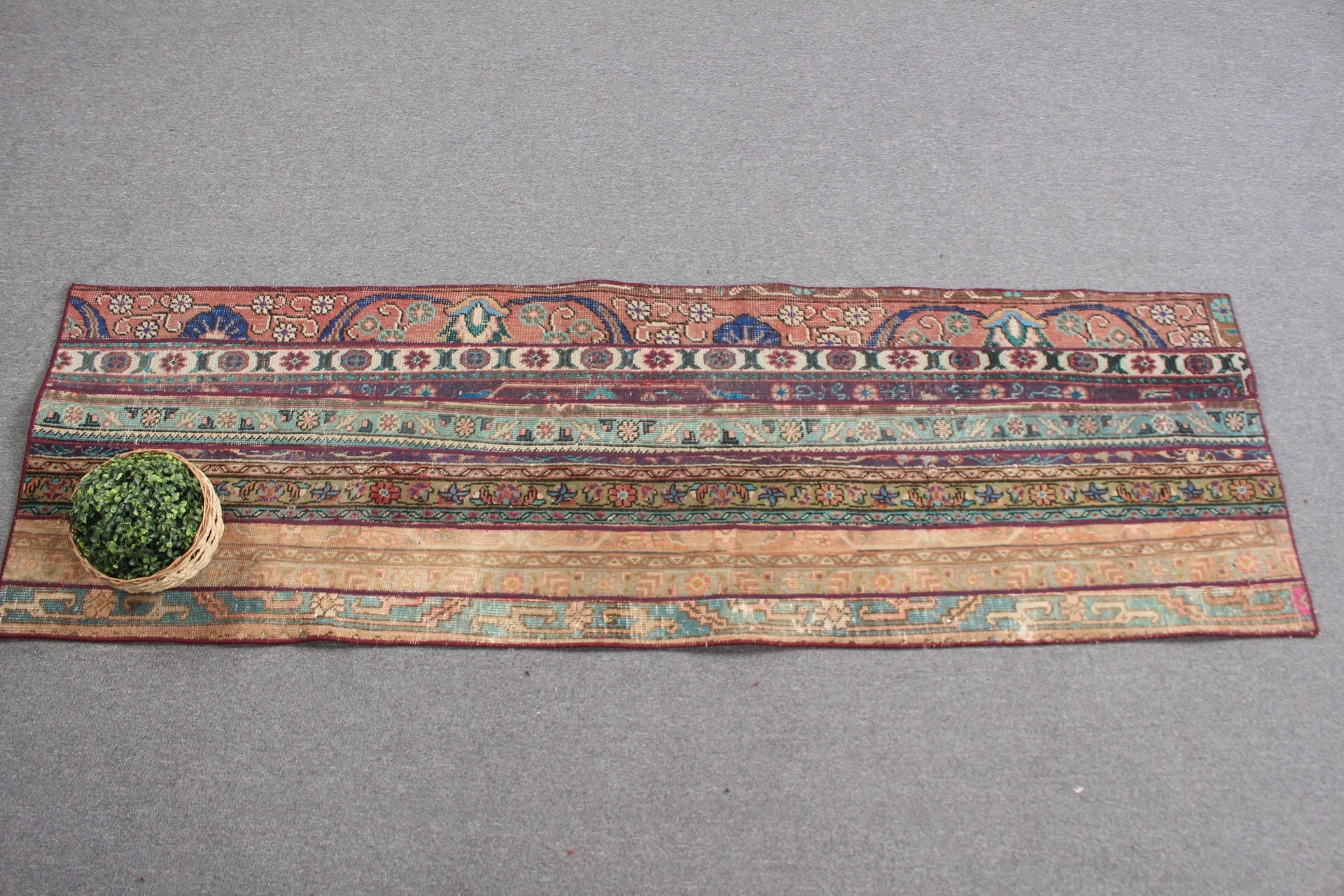 Merdiven Halısı, 2.2x7.2 ft Koşucu Halıları, Aztek Halısı, Vintage Halı, Türk Halısı, Ev Dekor Halıları, Oushak Halıları, Yeşil Antika Halılar, Koridor Halıları