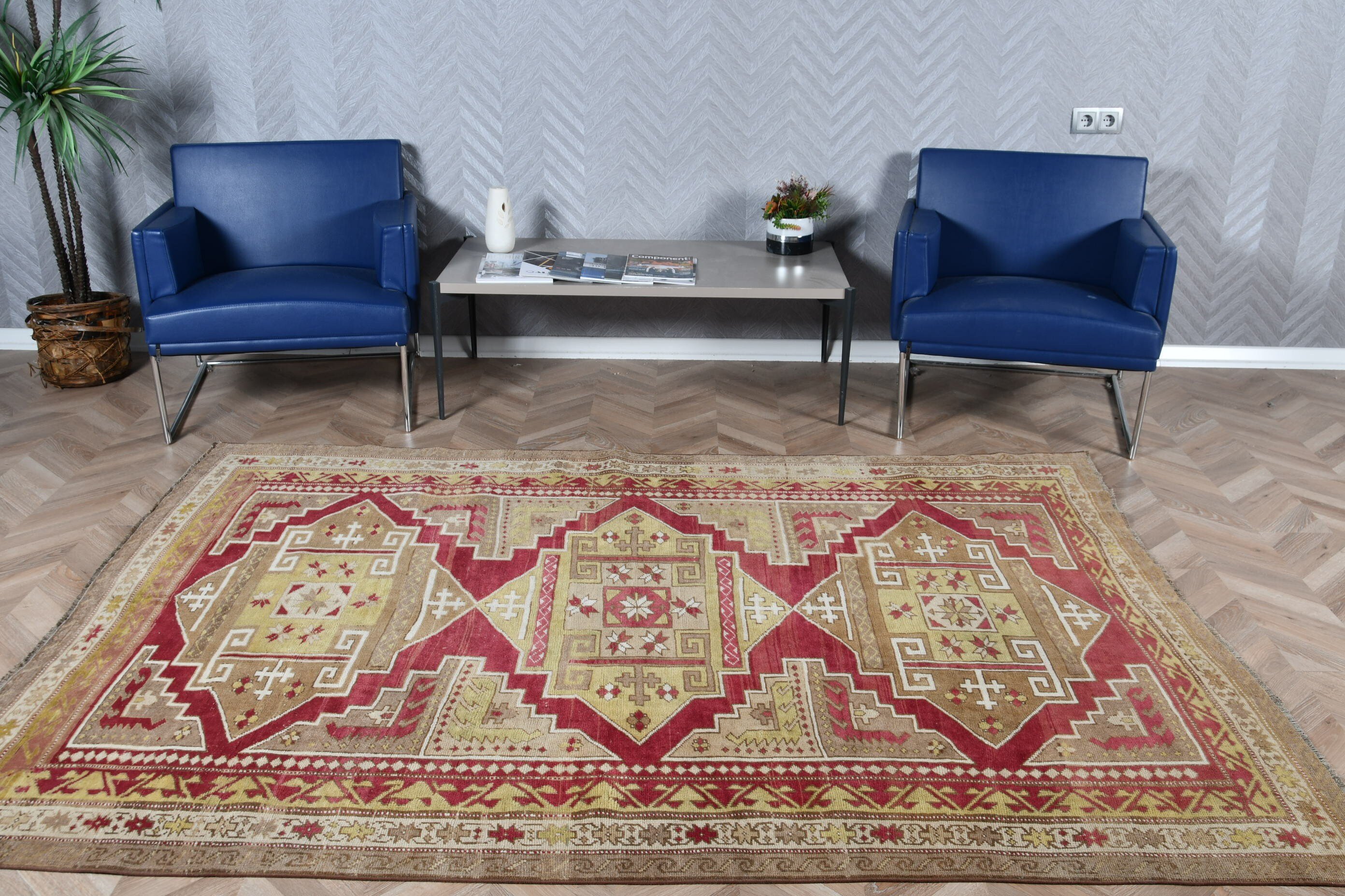 Sessiz Halı, Yatak Odası Halıları, 5.7x8 ft Büyük Halılar, Salon Halıları, Vintage Halılar, Kırmızı Oushak Halıları, Türk Halıları, Yemek Odası Halıları