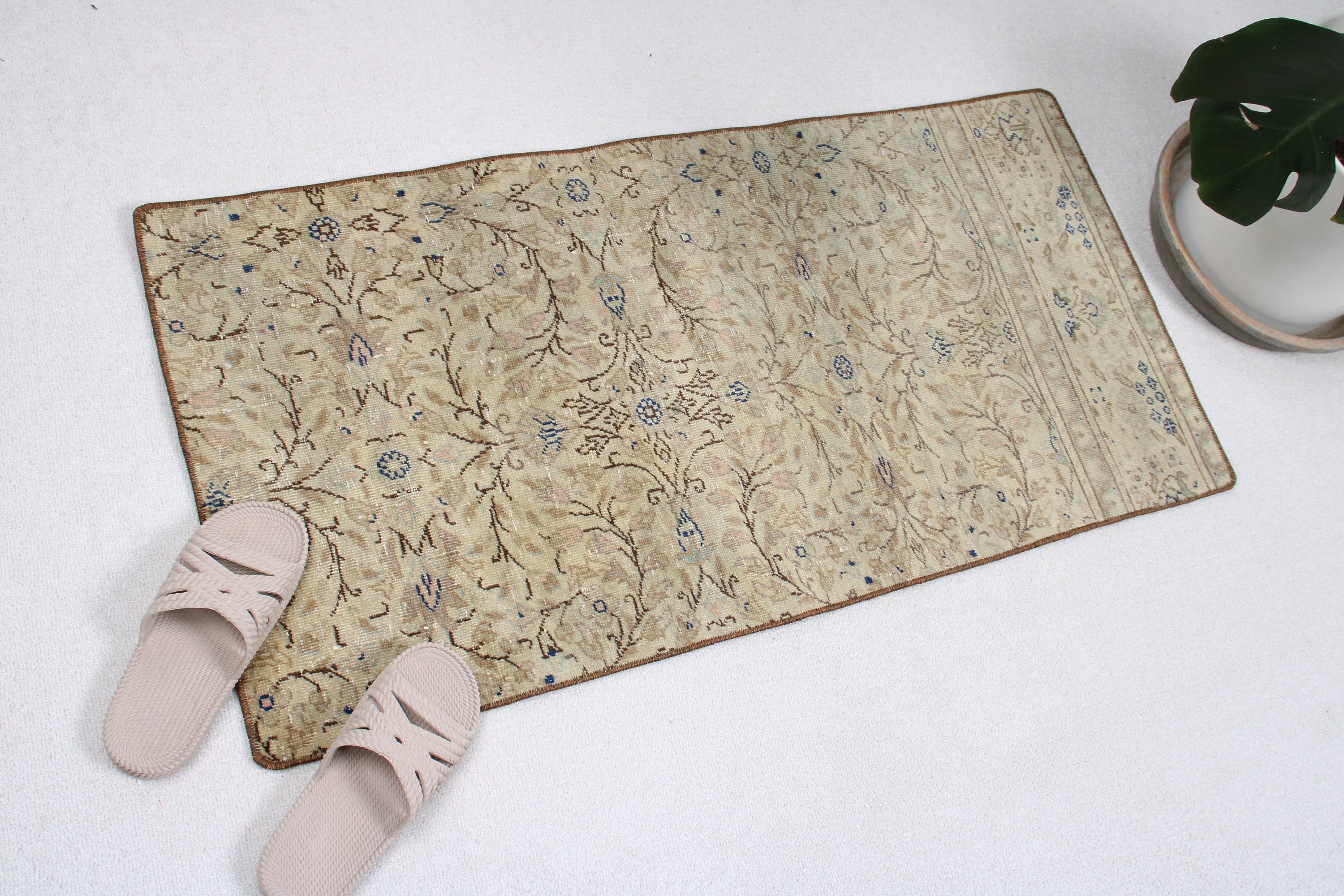 1.7x3.4 ft Küçük Halı, Vintage Halılar, Küçük Alan Halıları, Fas Halıları, Yeşil El Dokuma Halı, Açıklama Halıları, Araba Paspas Halıları, Türk Halısı