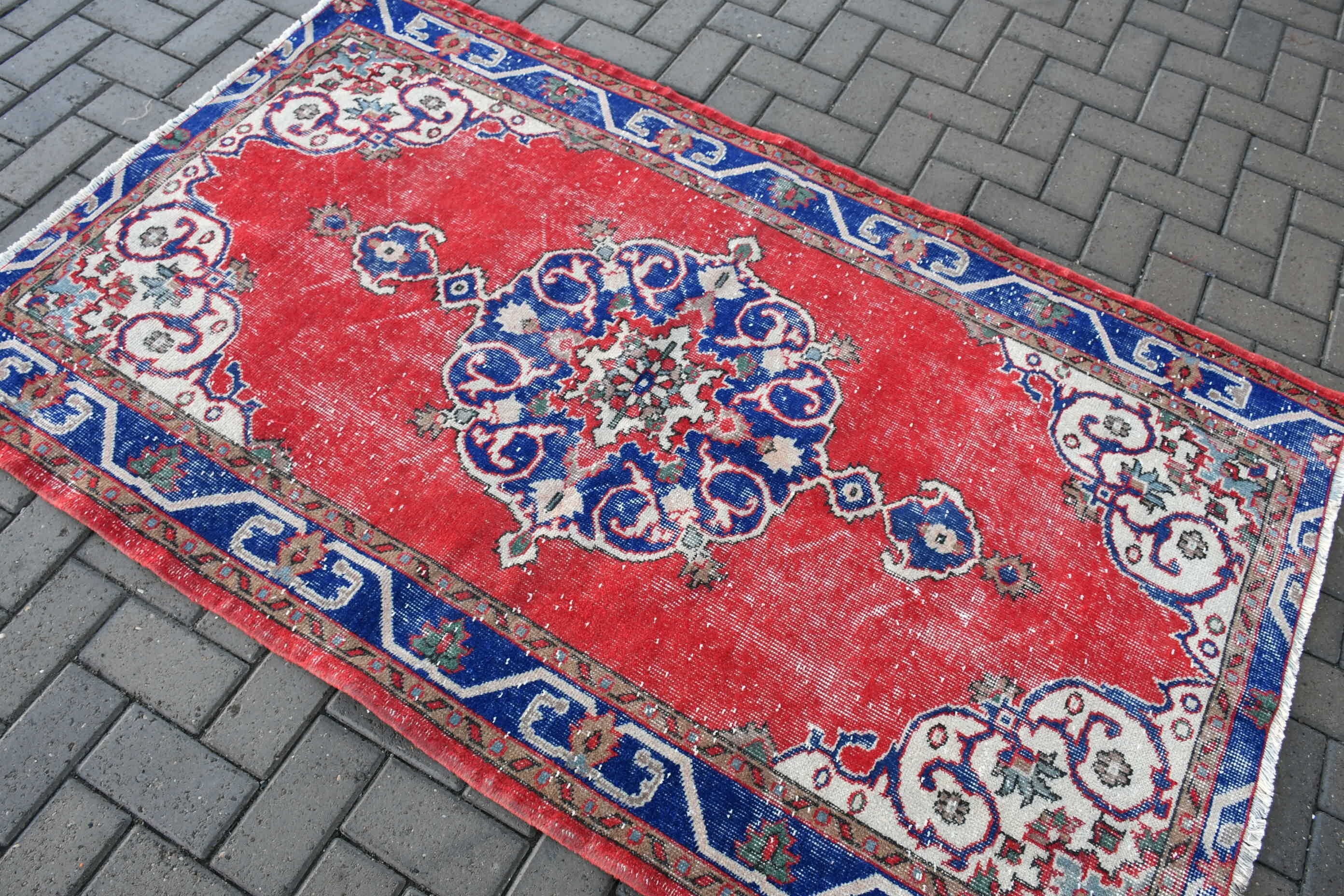 Blue Floor Rug, Indoor Rug, Oushak Rug, Turkish Rug, Kitchen Rug, Rugs for Living Room, Wool Rugs, Vintage Rug, 3.9x6.2 ft Area Rug