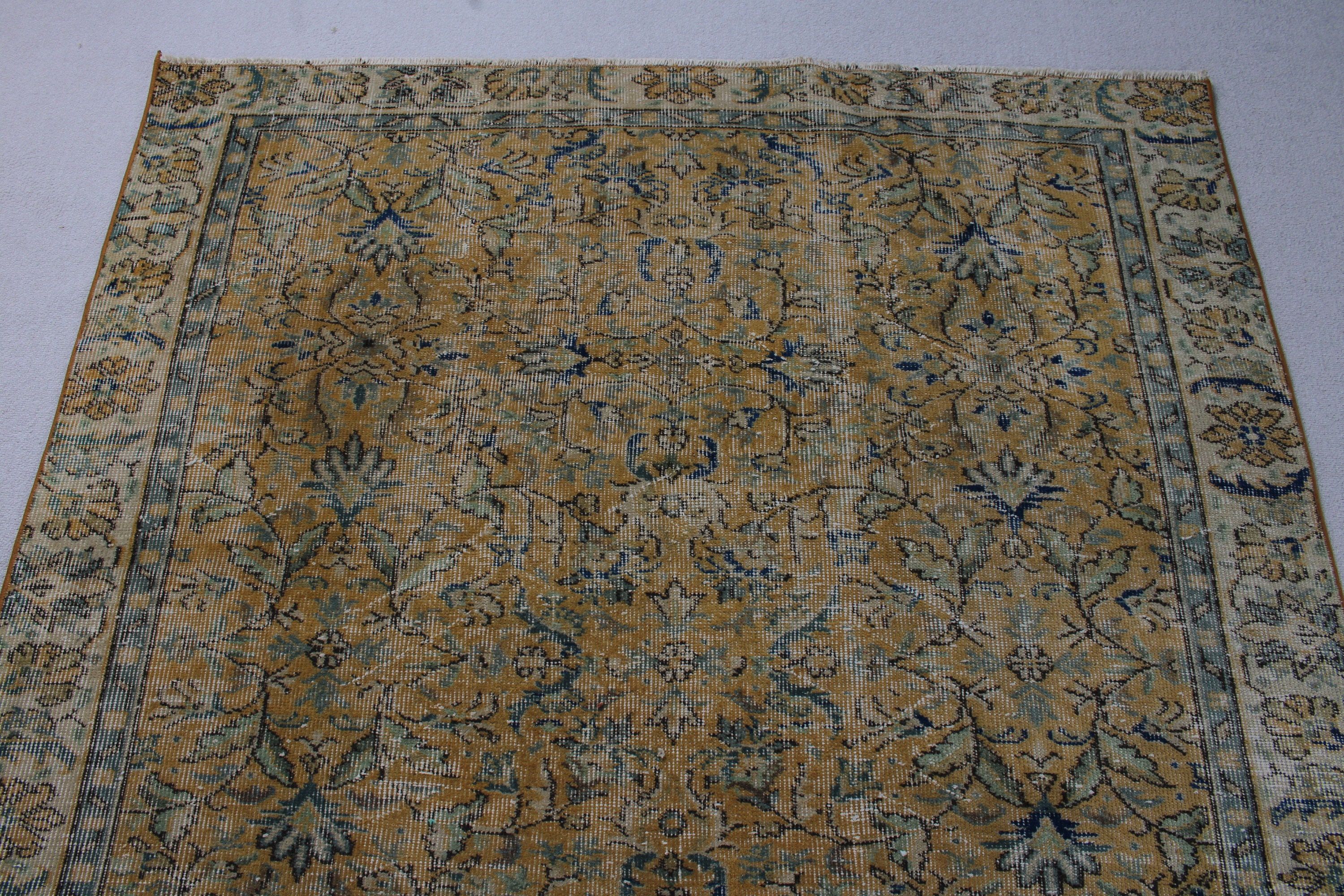 Vintage Dekor Halıları, Turuncu El Dokuma Halı, Vintage Halılar, Türk Halısı, Salon Halısı, Nötr Halı, Yatak Odası Halısı, Oryantal Halı, 5x8,6 ft Büyük Halılar