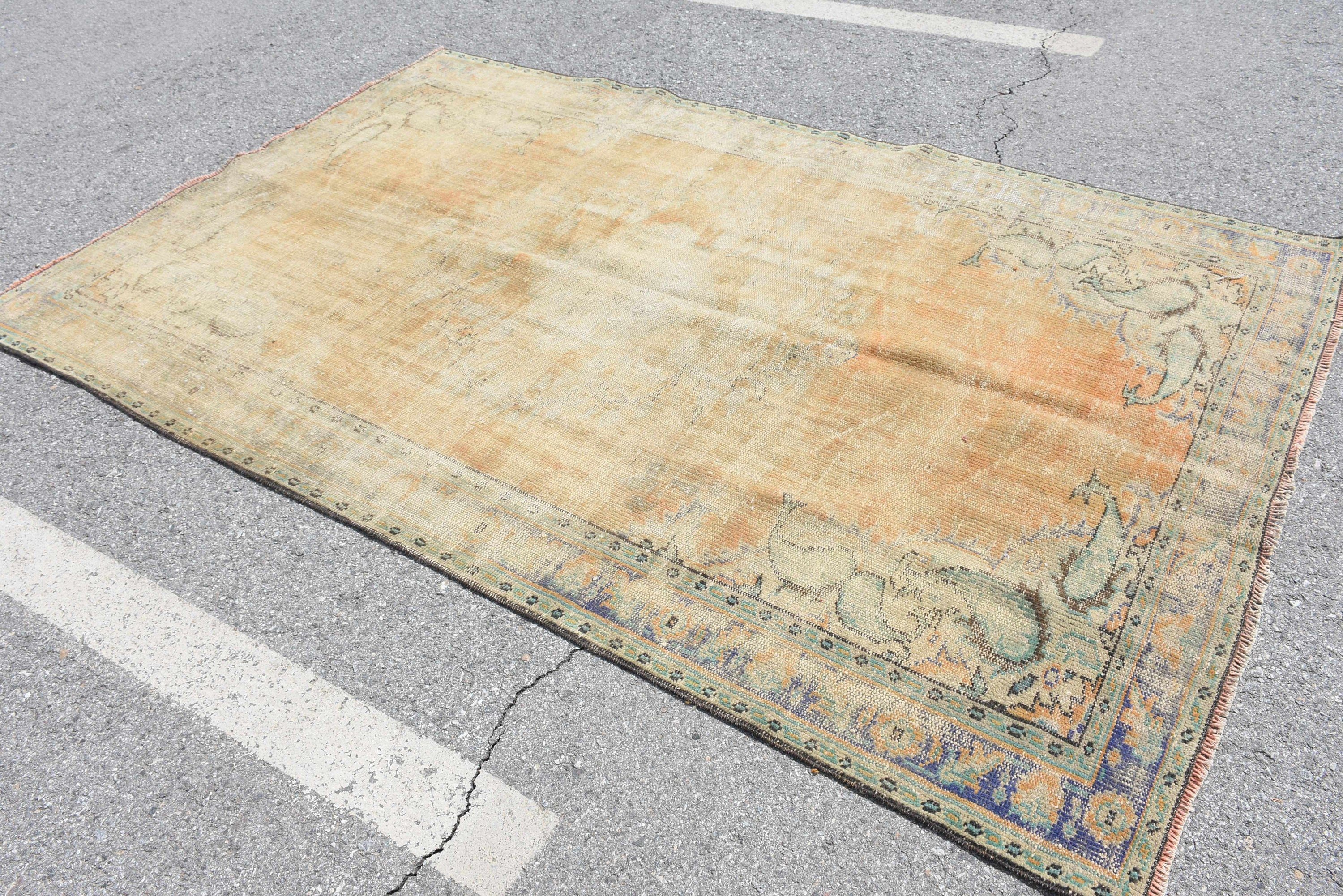 Floor Rug, Living Room Rug, Vintage Rug, Turkish Rug, Hand Knotted Rug, 5.4x8.5 ft Large Rug, Green Kitchen Rug, Antique Rug, Bedroom Rug