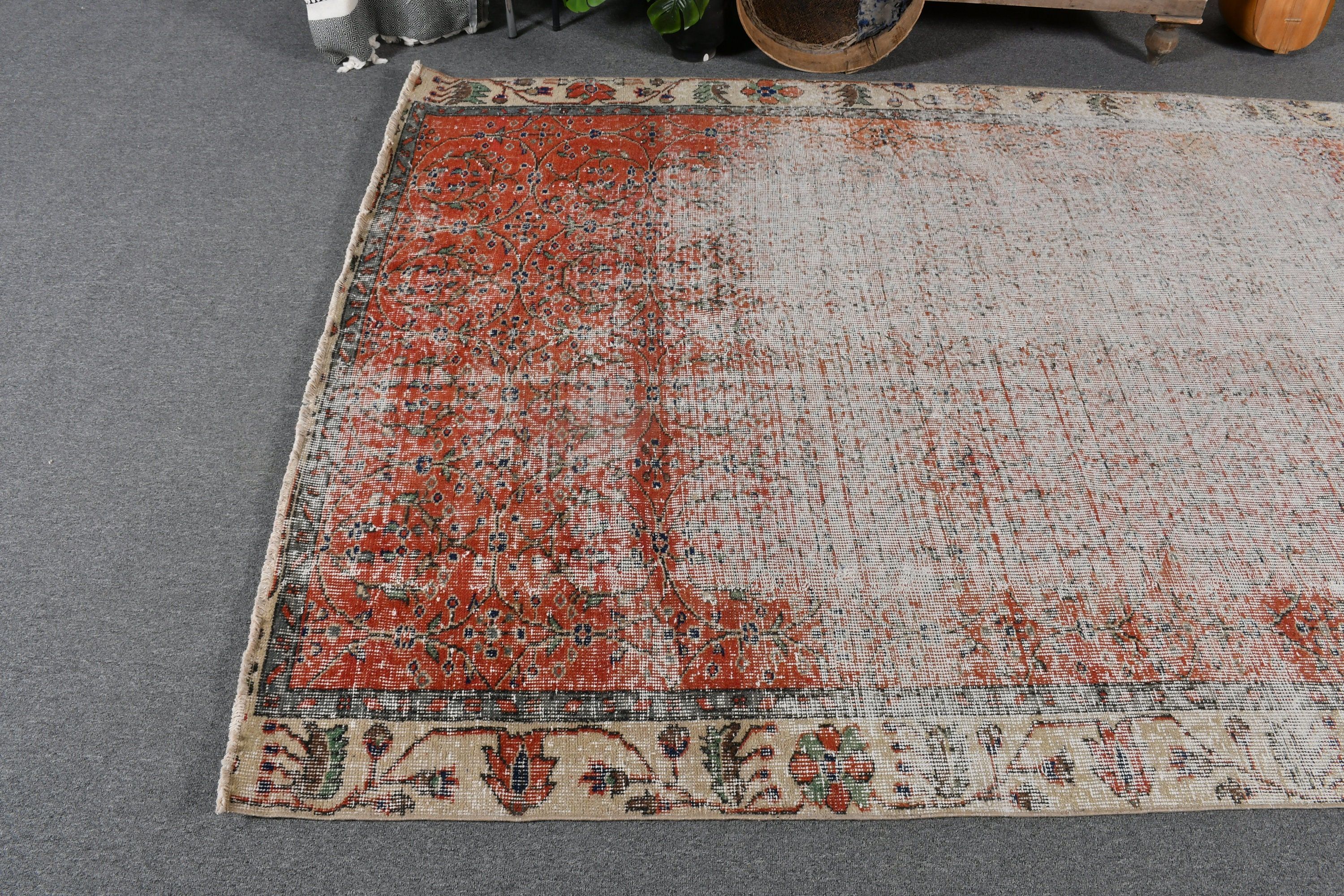 Living Room Rug, Dining Room Rugs, 5.4x8.5 ft Large Rug, Turkish Rug, Pastel Rug, Red Wool Rugs, Bedroom Rugs, Vintage Rug