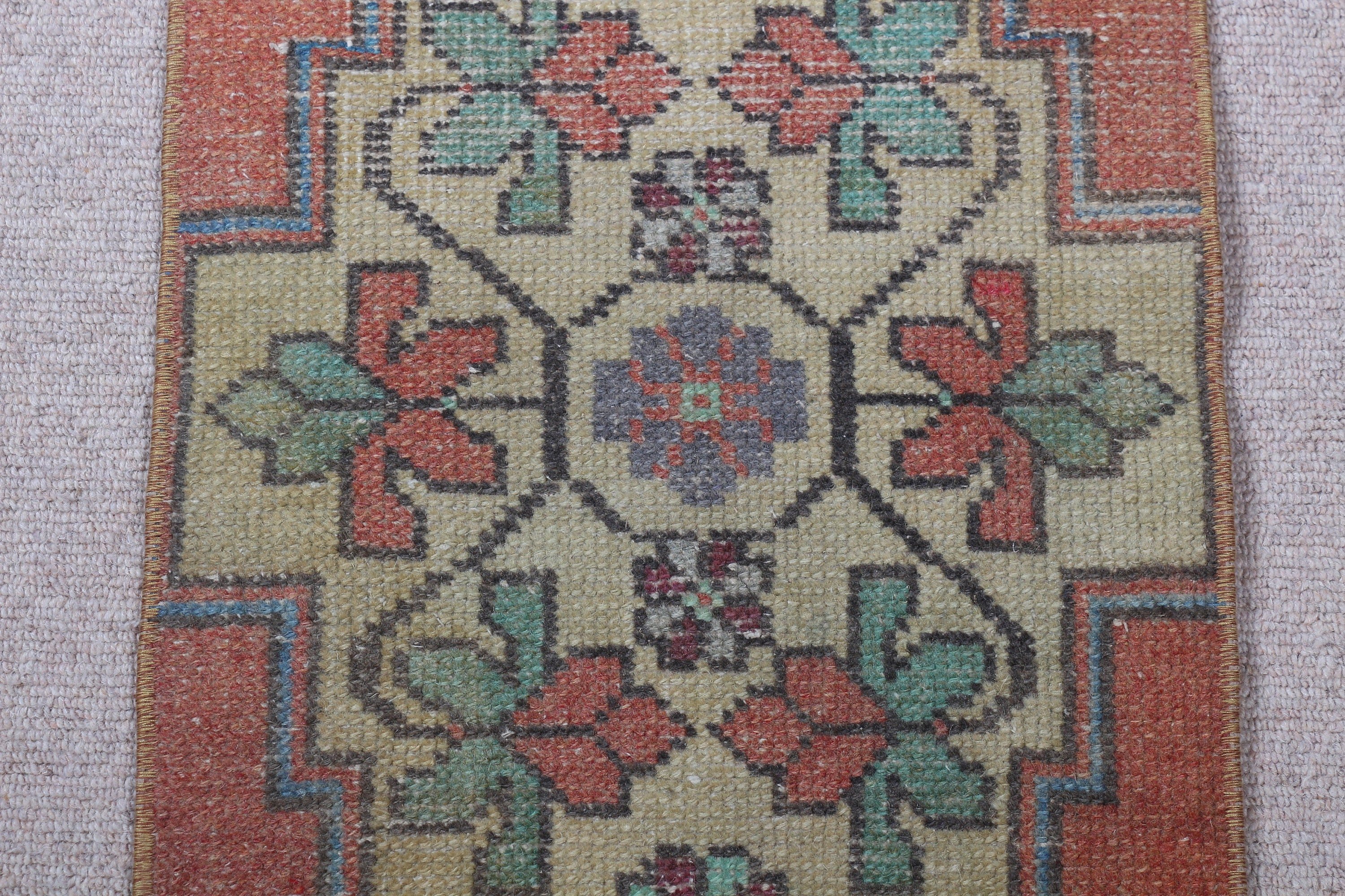 Antika Halı, Türk Halısı, El Dokuma Halı, Paspas Halısı, 1.3x3.5 ft Küçük Halı, Gri Yer Halısı, Yatak Odası Halısı, Vintage Halı