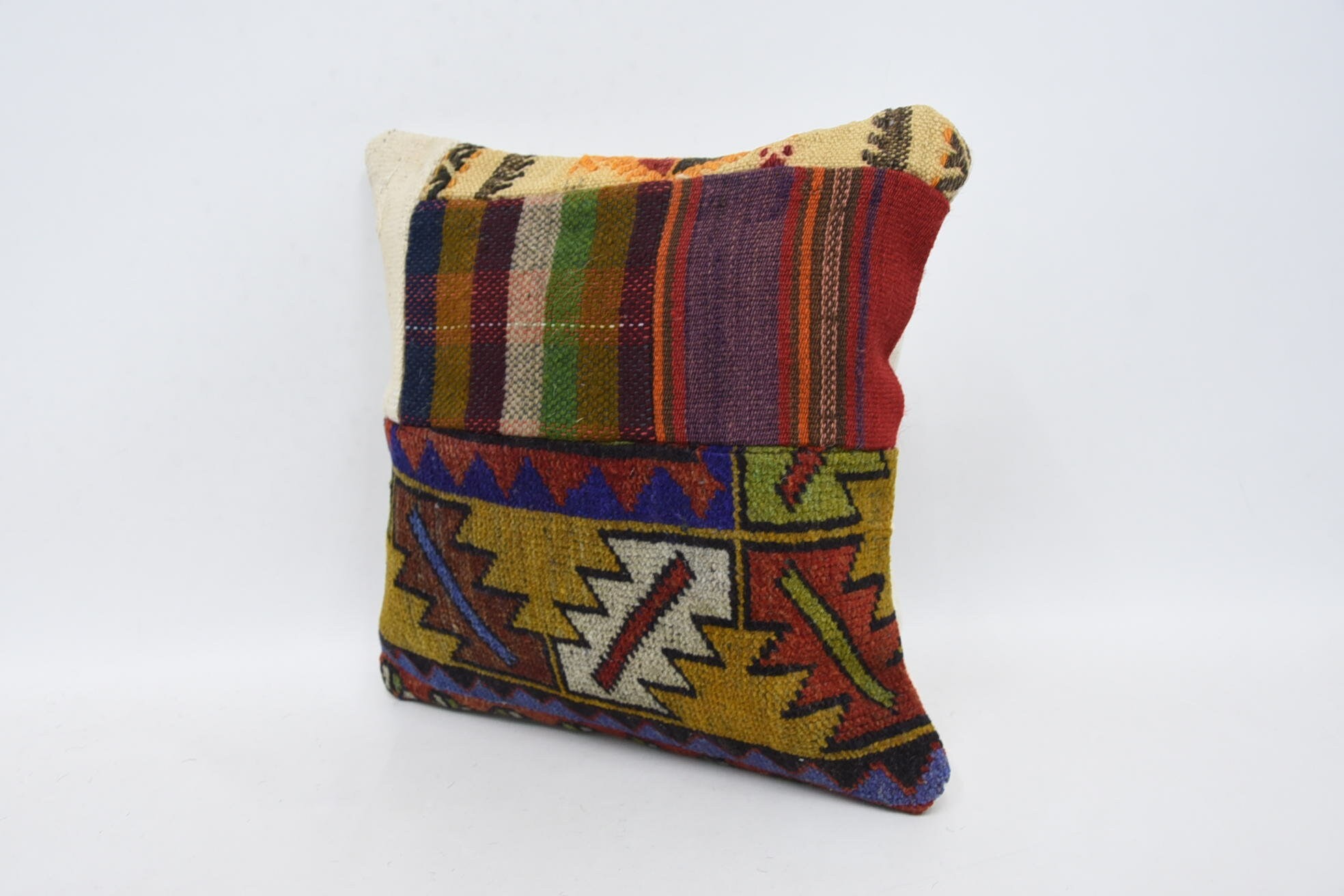 Kilim Cushion Sham, Turkish Kilim Pillow, Handmade Throw Pillow Case, 14"x14" Green Pillow, Bench Pillow Cover, Pillow for Couch