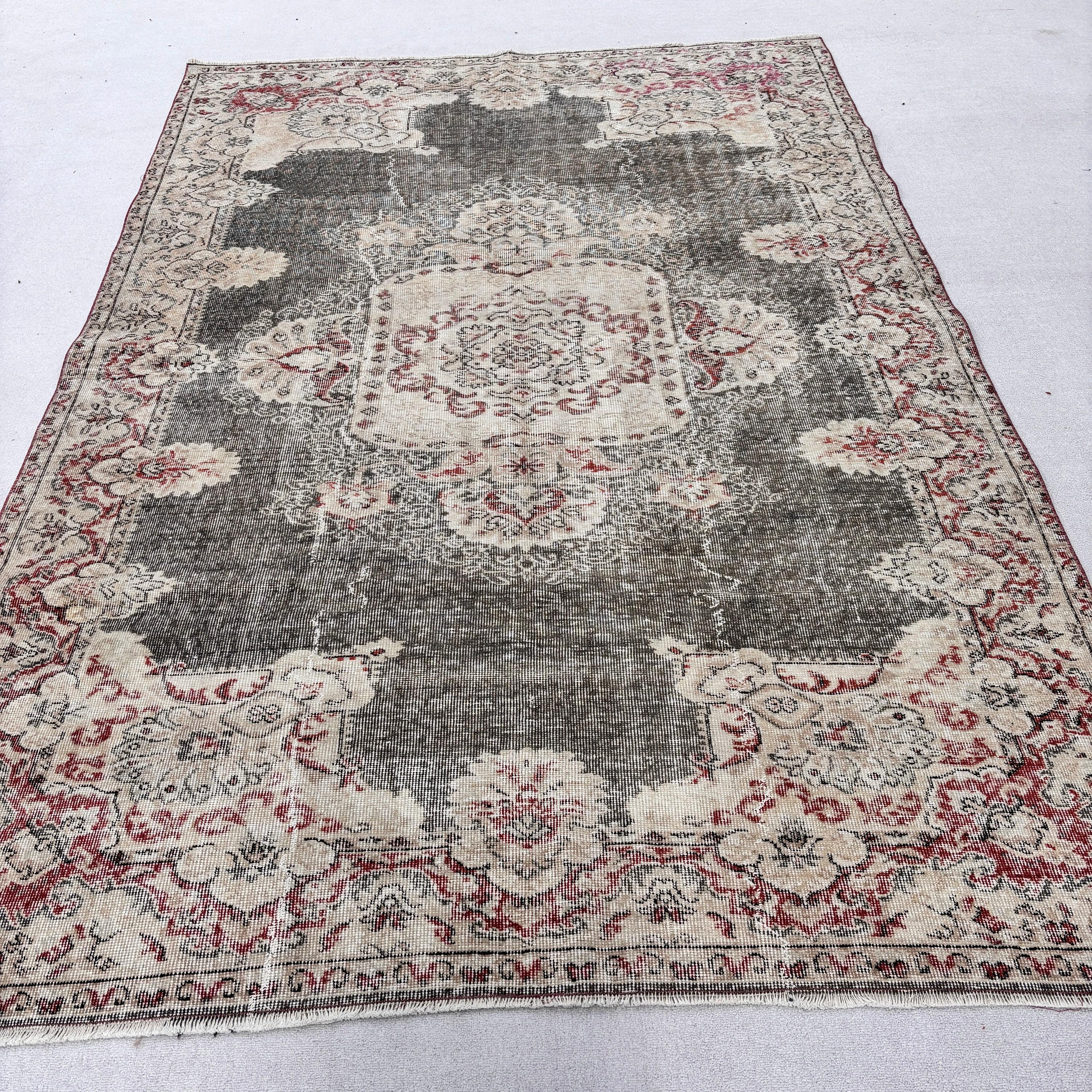 Neutral Rugs, Turkish Rugs, Gray Cool Rug, Anatolian Rugs, Turkey Rug, Bedroom Rugs, Vintage Rug, 6.5x9.7 ft Large Rug, Large Oushak Rugs