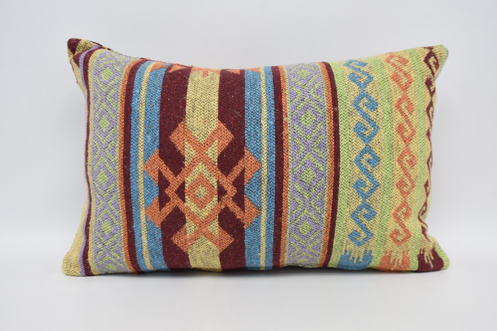 Home Decor Pillow, Vintage Kilim Pillow Cushion Cover, Pillow for Couch, Turkish Kilim Pillow, 16"x24" Blue Cushion Case