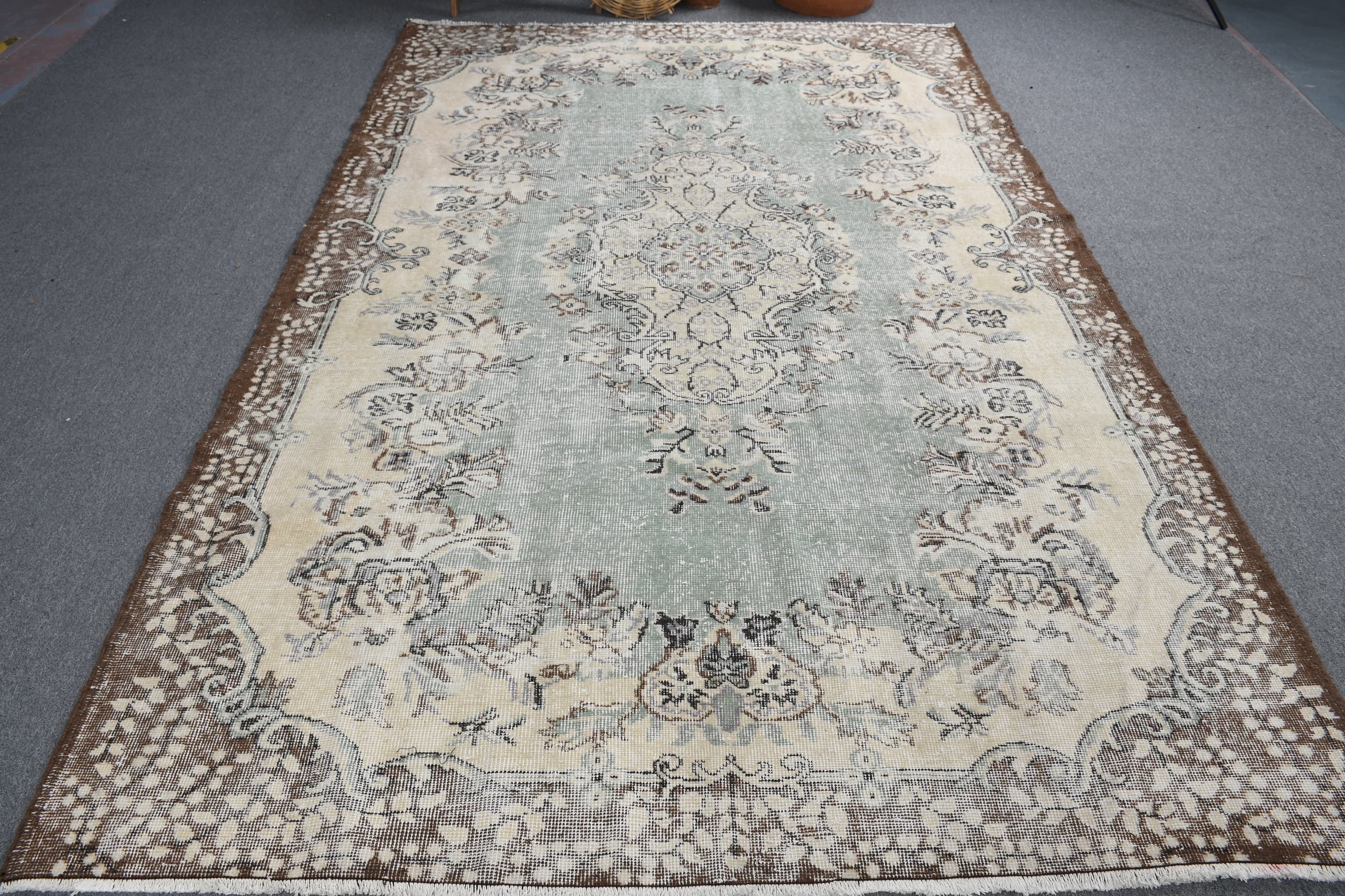 Yeşil 6.2x9.6 ft Büyük Halı, Salon Halısı, Türk Halısı, Oushak Halısı, Vintage Halı, Yatak Odası Halısı, Oturma Odası Halıları, Aztek Halısı