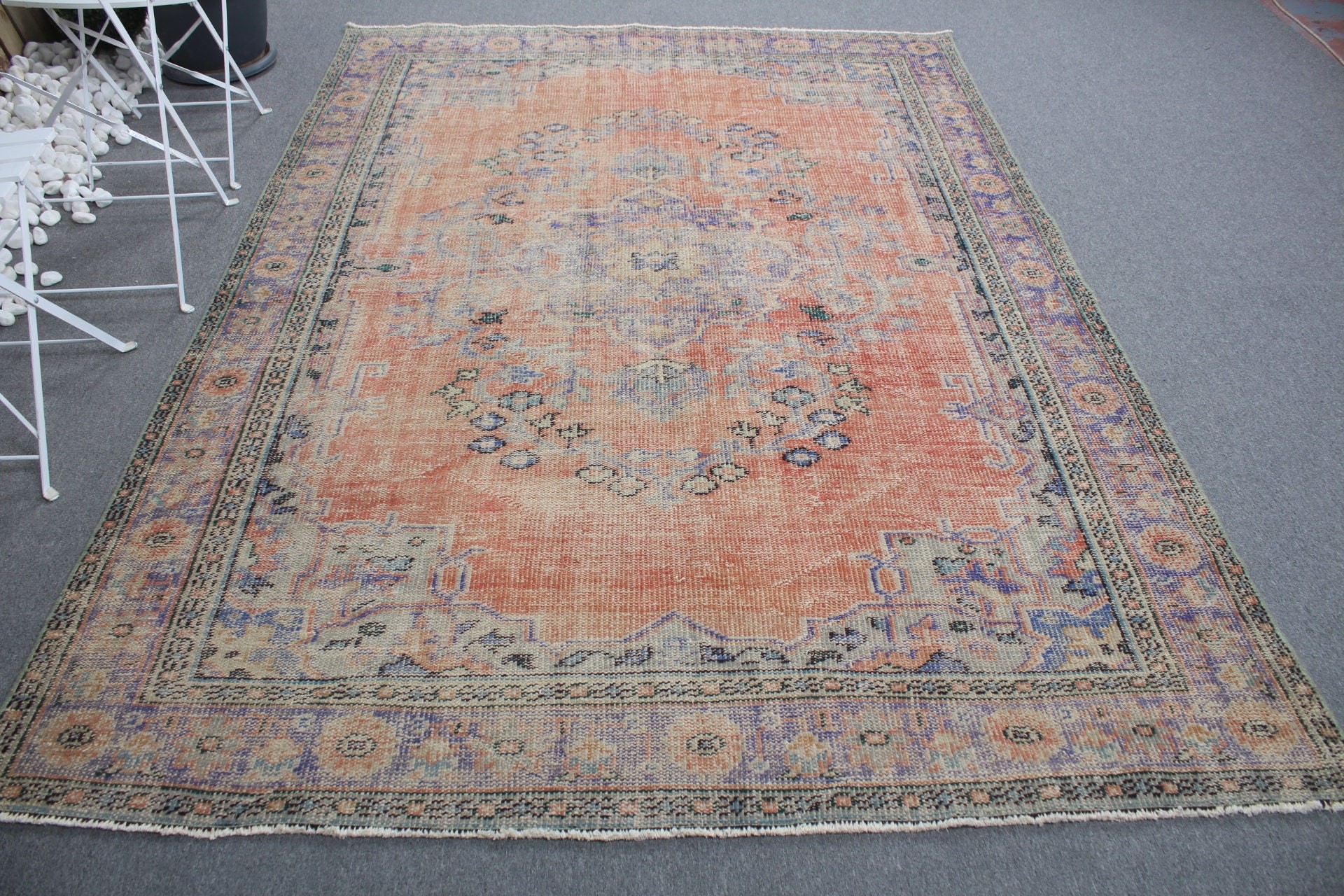 Vintage Halı, Oturma Odası Halısı, Yemek Odası Halısı, Eklektik Halı, Havalı Halı, 6.3x8.7 ft Büyük Halı, Kırmızı Fas Halısı, Türk Halısı, Fas Halıları