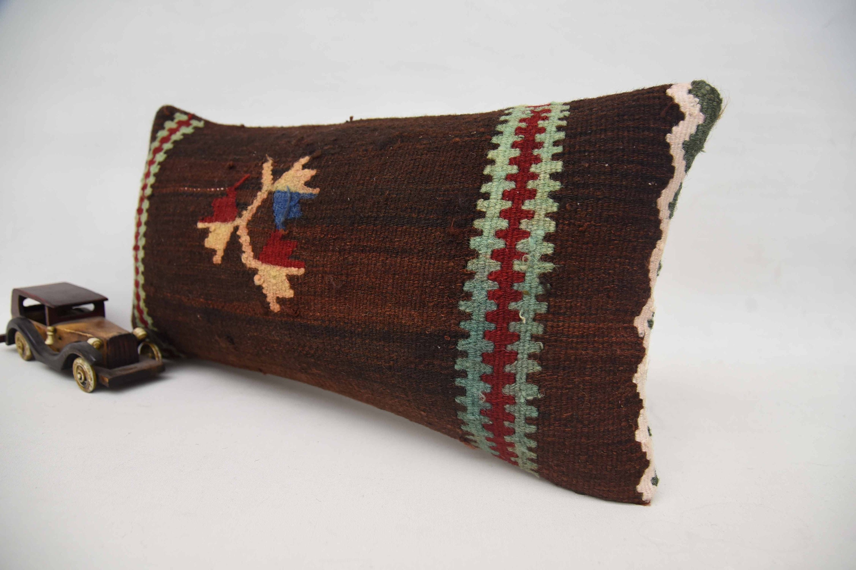 Interior Designer Pillow, Car Pillow Cover, 12"x24" Brown Pillow Cover, Home Decor Pillow, Vintage Kilim Throw Pillow