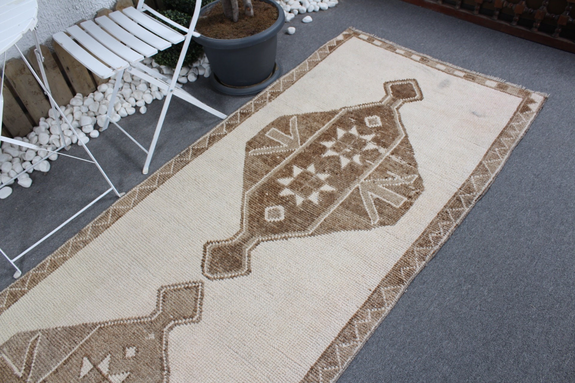 Corridor Rug, Rugs for Kitchen, Turkish Rug, Beige Floor Rug, Wool Rug, Bedroom Rug, 3.4x11.5 ft Runner Rug, Vintage Rug, Kitchen Rug