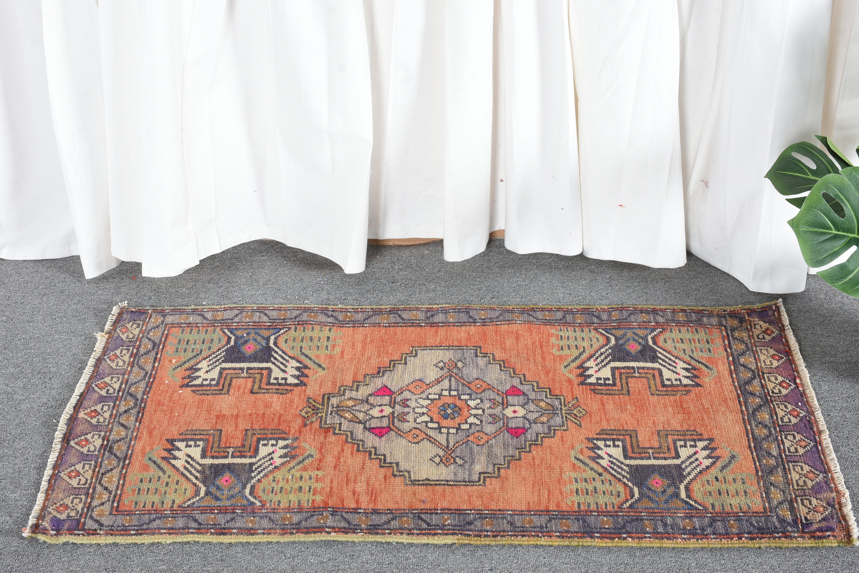 Kitchen Rug, Orange Oriental Rug, Bedroom Rugs, Vintage Rug, Door Mat Rugs, 1.7x3.4 ft Small Rugs, Wedding Rug, Car Mat Rug, Turkish Rug