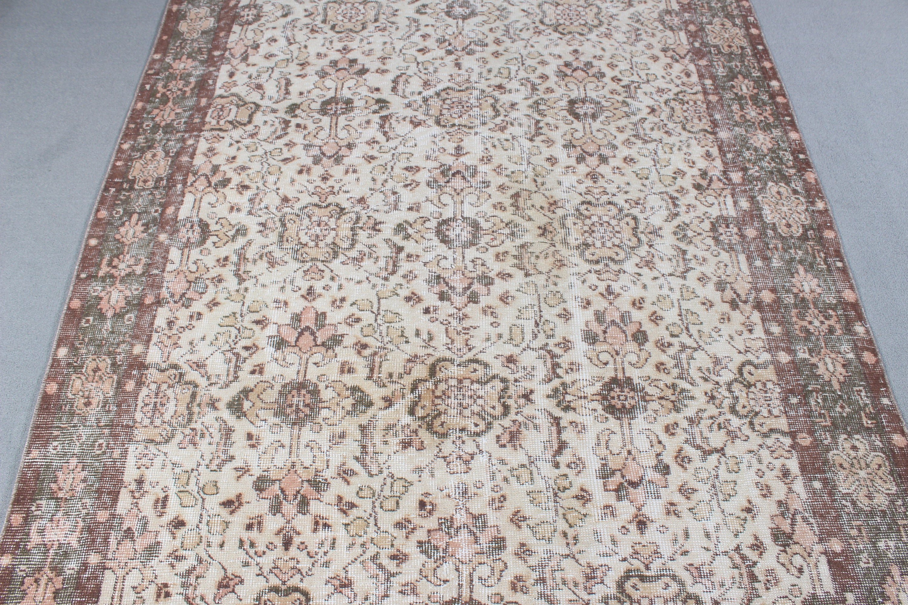 Vintage Rug, Beige Flatweave Rug, 5.1x9.1 ft Large Rug, Outdoor Rugs, Turkish Rug, Oushak Rugs, Luxury Rugs, Dining Room Rug, Salon Rugs