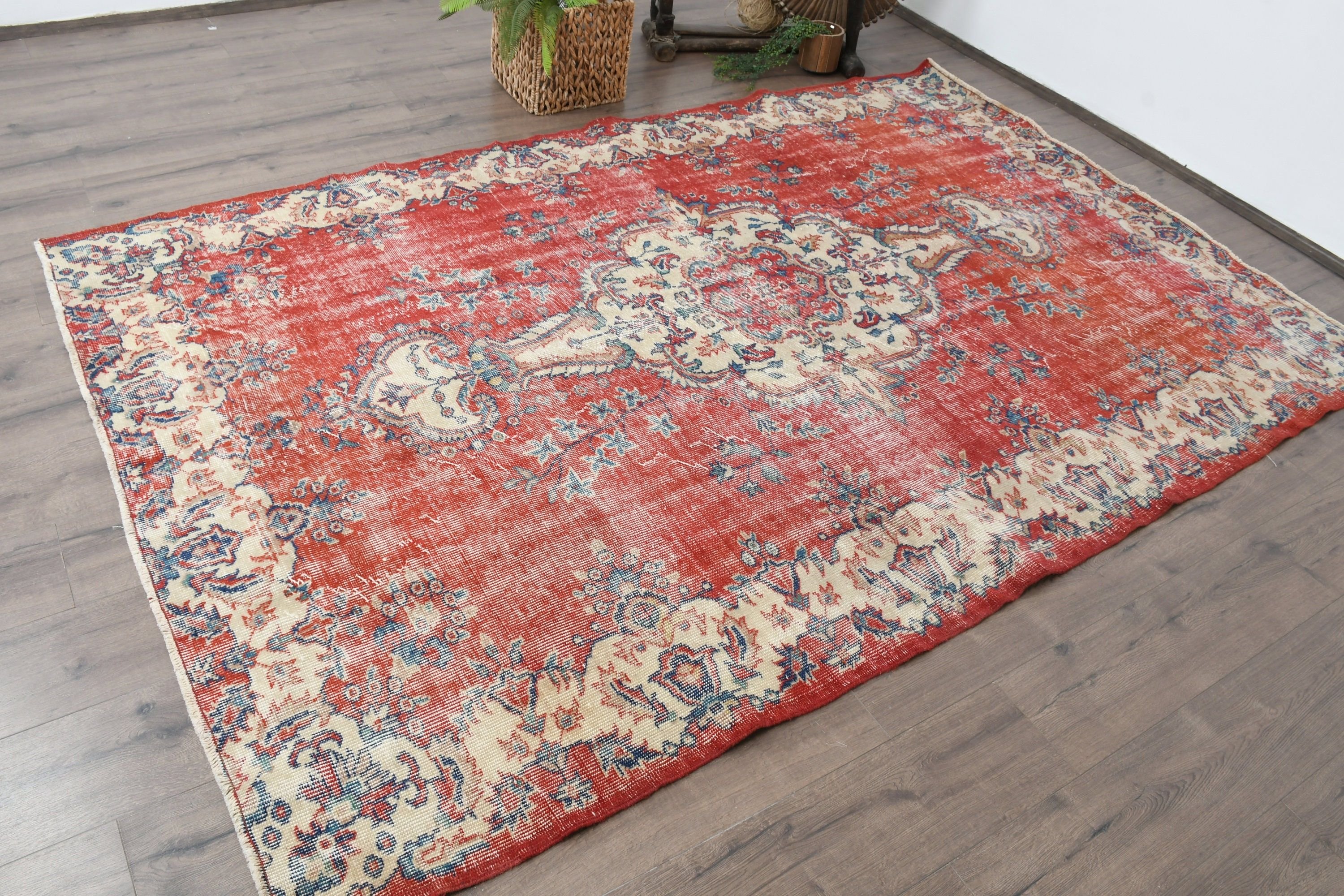 Red Moroccan Rugs, Turkish Rugs, Rugs for Salon, Living Room Rug, Vintage Rugs, Home Decor Rug, 5.8x9.1 ft Large Rugs, Old Rug, Bedroom Rug