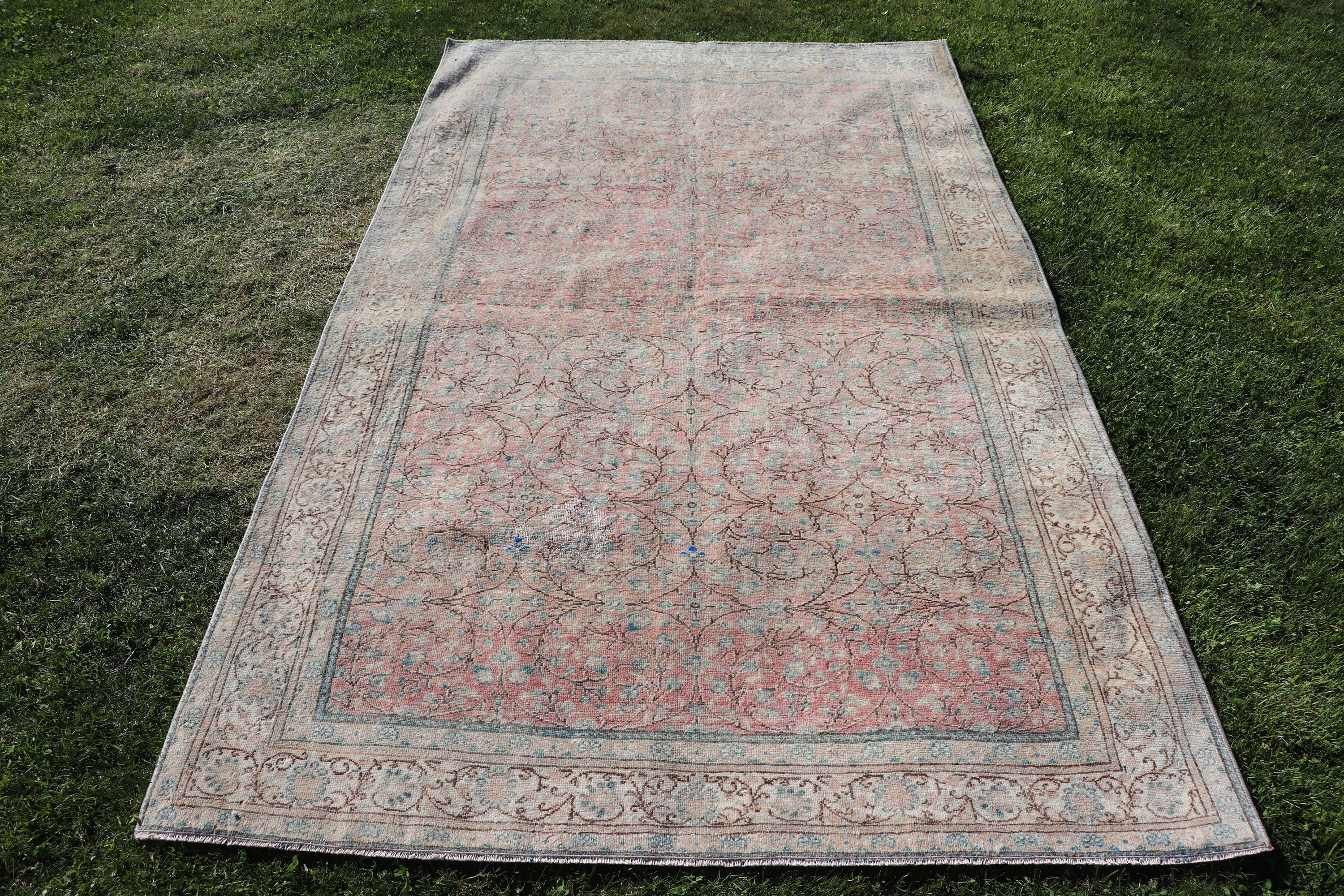 Yer Halısı, Türk Halıları, El Dokuma Halı, Çocuk Odası Halıları, Vintage Alan Halısı, 4,7x7,3 ft Alan Halıları, Vintage Halı, Havalı Halılar, Pembe Modern Halılar