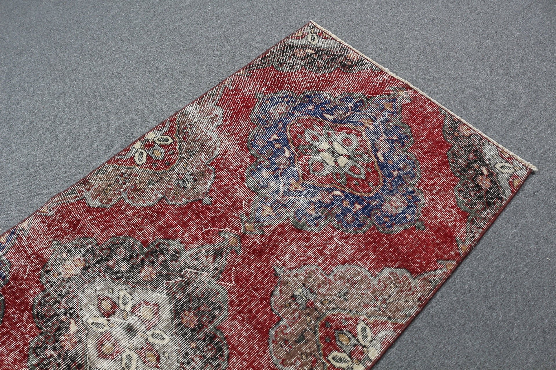 Mutfak Halısı, Oryantal Halı, Oushak Halıları, Kırmızı 3,2x7,2 ft Accent Halı, Türk Halıları, Vintage Halı, Yatak Odası Halıları, Yatak Odası Halısı