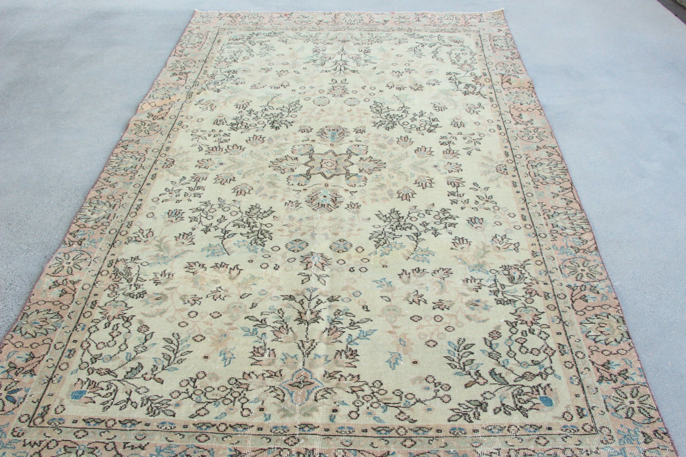 Vintage Halı, Yemek Odası Halısı, Bej Yer Halısı, Büyük Oushak Halıları, Yer Halısı, 5.6x8.9 ft Büyük Halılar, Türk Halıları, Salon Halıları, Yün Halı