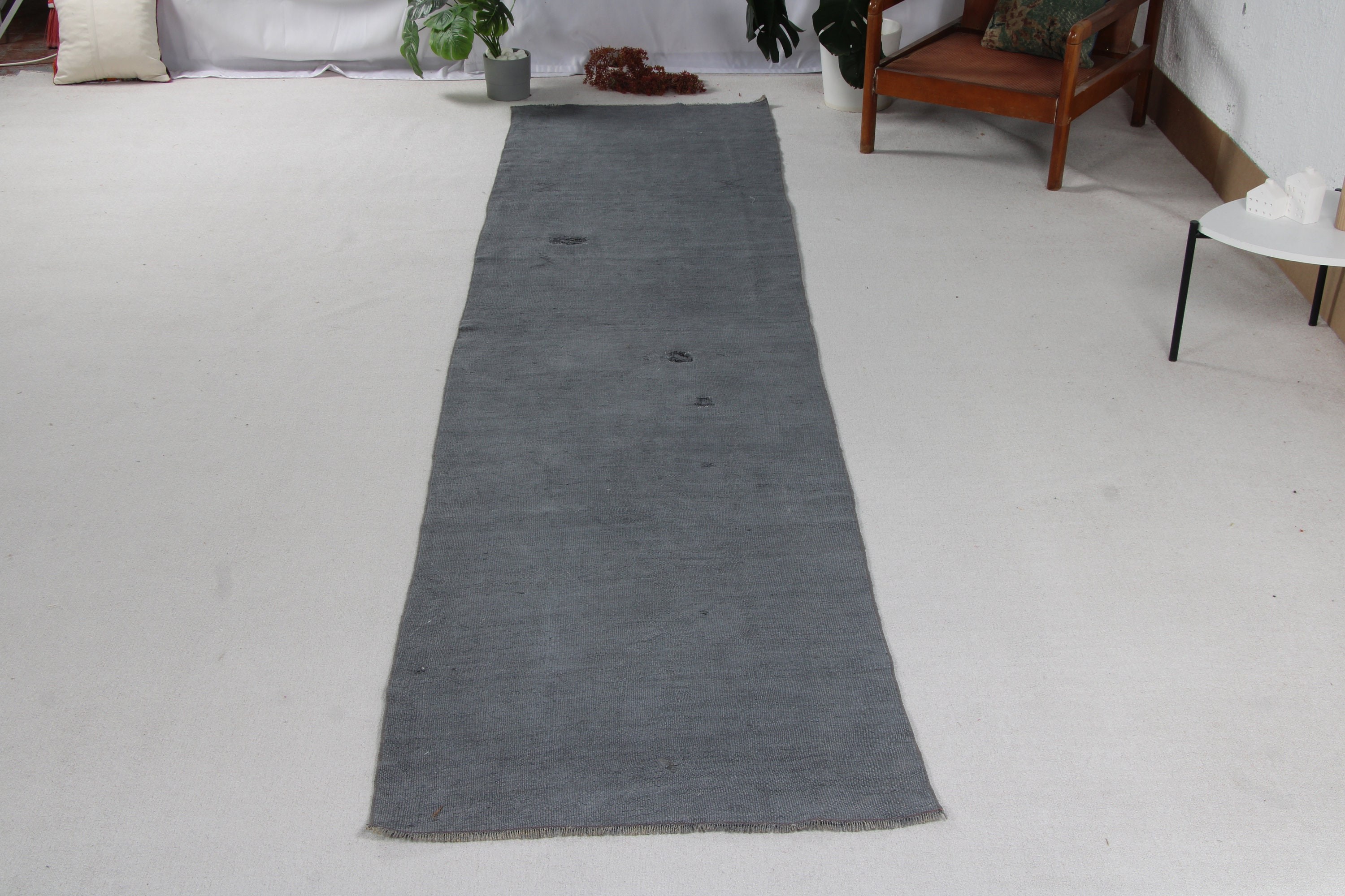 3x12.5 ft Runner Halı, Türk Halıları, Vintage Halılar, Vintage Runner Halısı, Koridor Halıları, Fas Halıları, Nötr Halılar, Gri Antika Halı