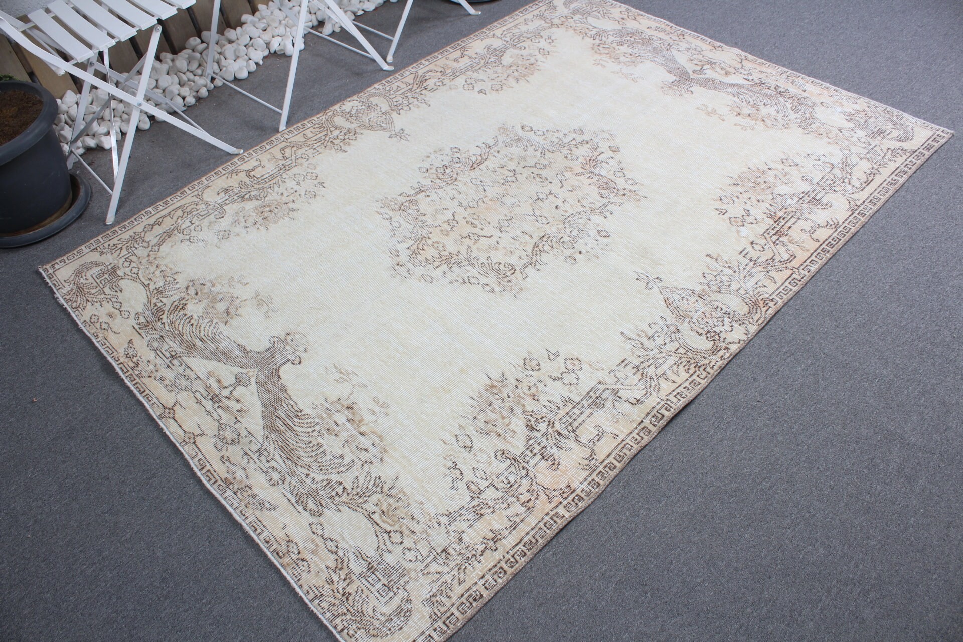 Vintage Rug, Wool Rugs, Bedroom Rug, Kitchen Rug, Beige Home Decor Rug, Decorative Rug, Rugs for Bedroom, 4.8x6.7 ft Area Rugs, Turkish Rug