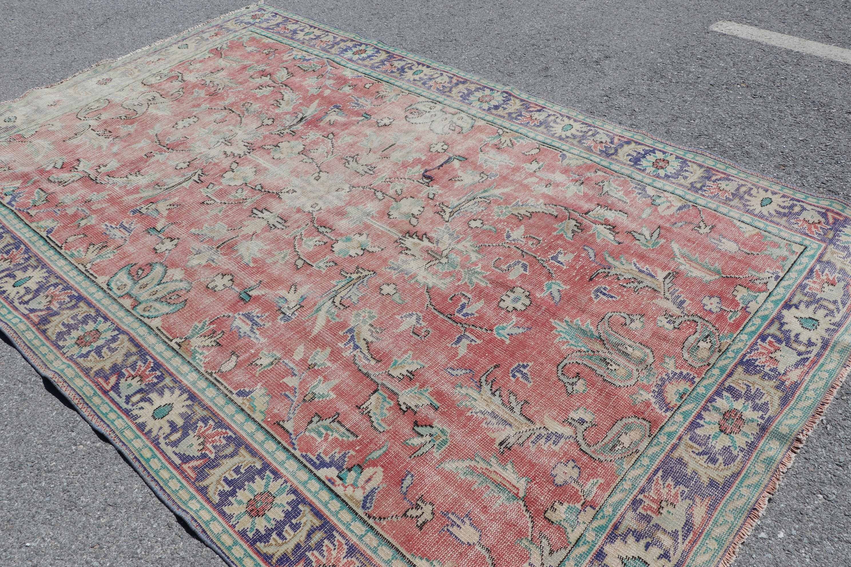 Oushak Rugs, Turkish Rugs, Bedroom Rug, 6.4x10.3 ft Large Rug, Red Cool Rug, Rugs for Living Room, Vintage Rug, Kitchen Rug, Salon Rugs