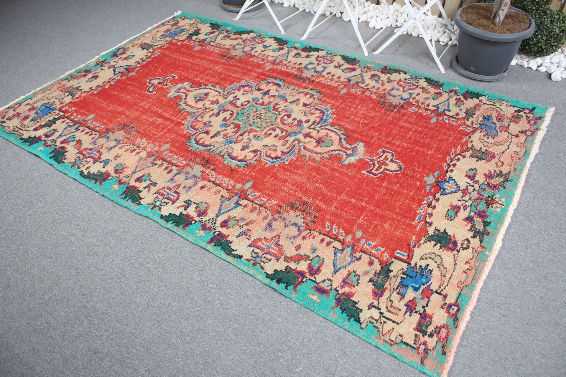 Vintage Rugs, Red Home Decor Rug, Turkish Rug, 5.2x8.1 ft Large Rug, Natural Rug, Oriental Rug, Salon Rugs, Anatolian Rug, Dining Room Rugs