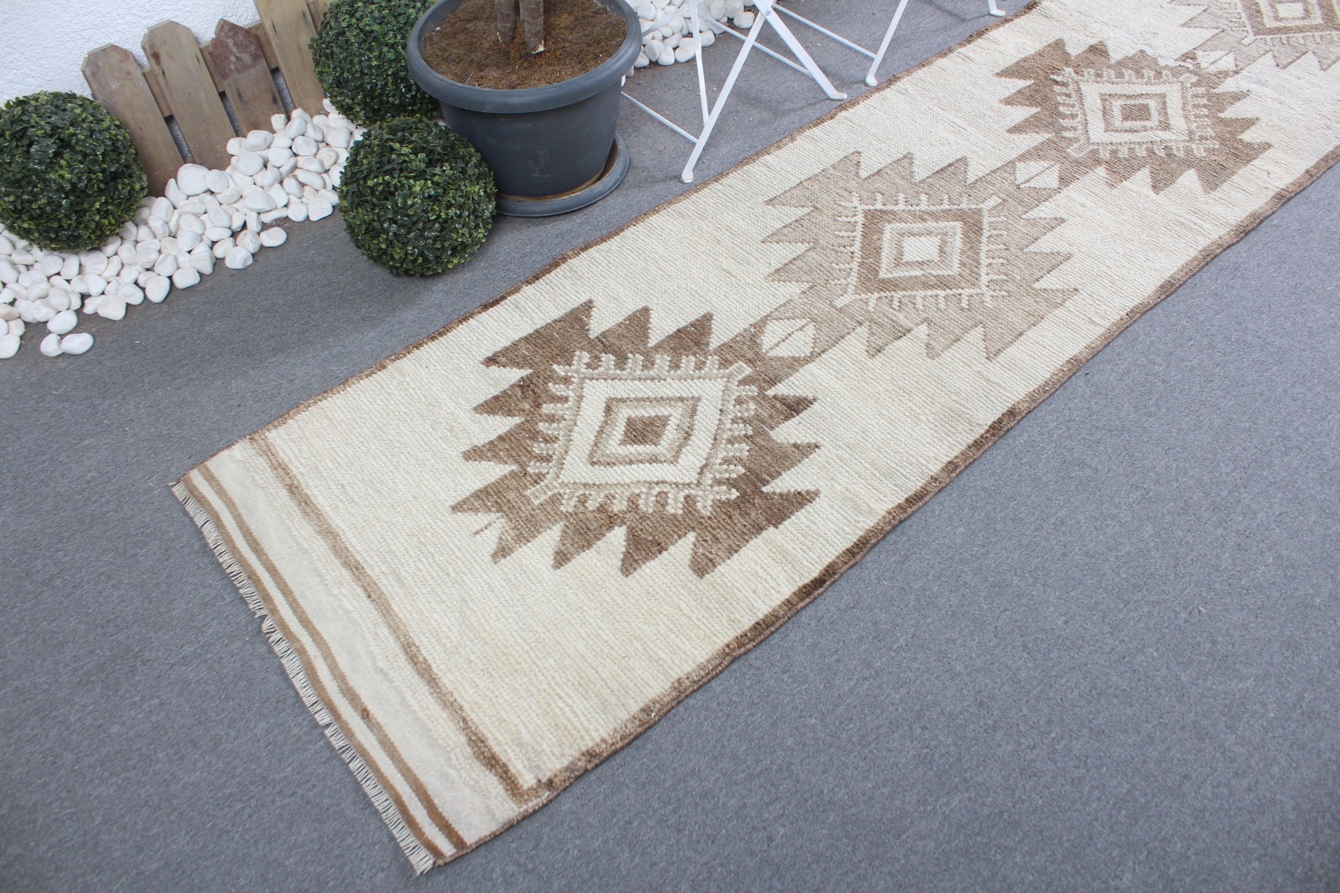 Vintage Rug, 2.6x11.8 ft Runner Rug, Beige Oriental Rug, Rugs for Kitchen, Turkish Rug, Corridor Rug, Stair Rug, Cool Rug