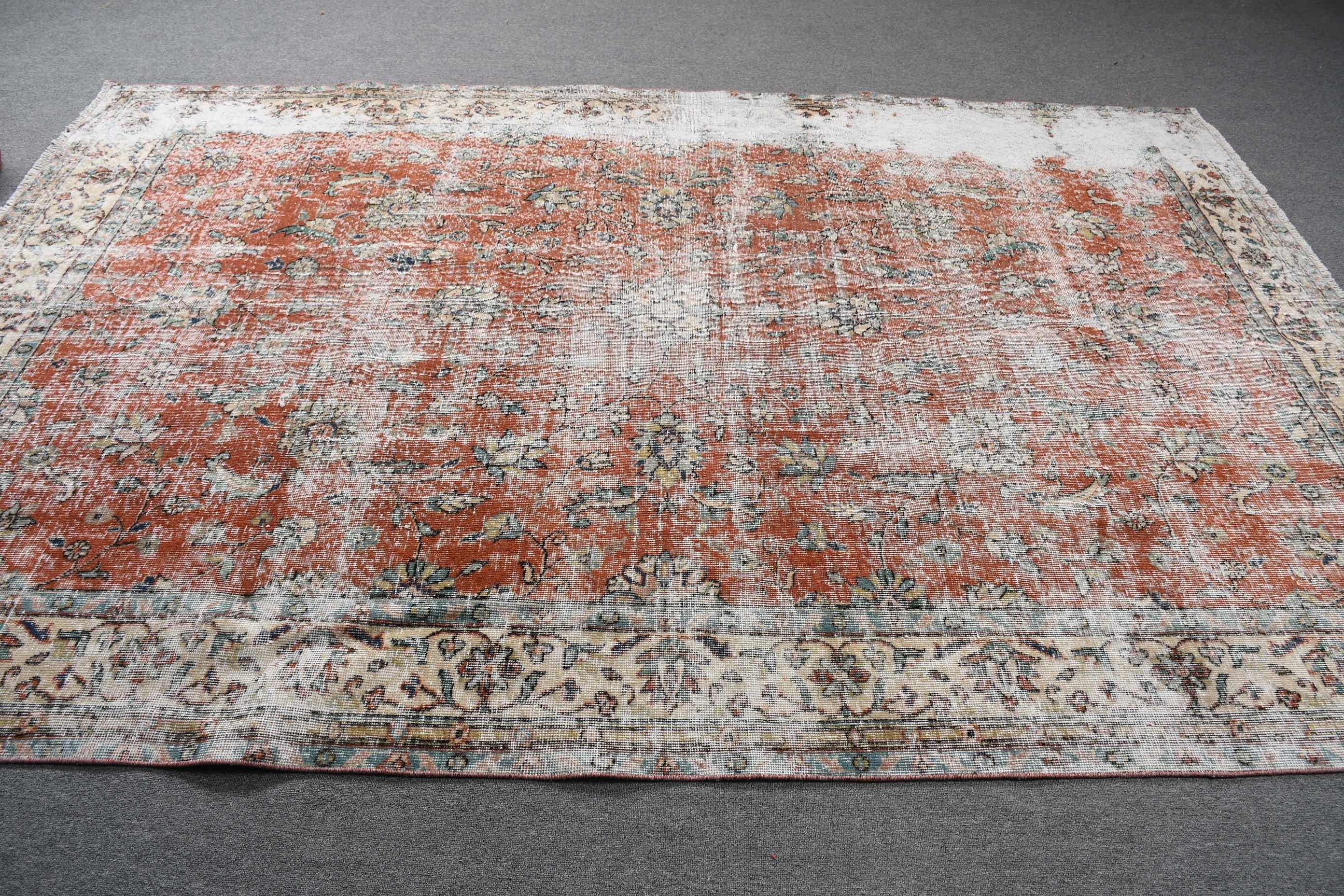 Türk Halıları, 6.5x9.7 ft Büyük Halı, Yemek Odası Halıları, Yemek Odası Halısı, Salon Halıları, Vintage Halı, Kırmızı Yer Halısı, Oryantal Halılar, Havalı Halı