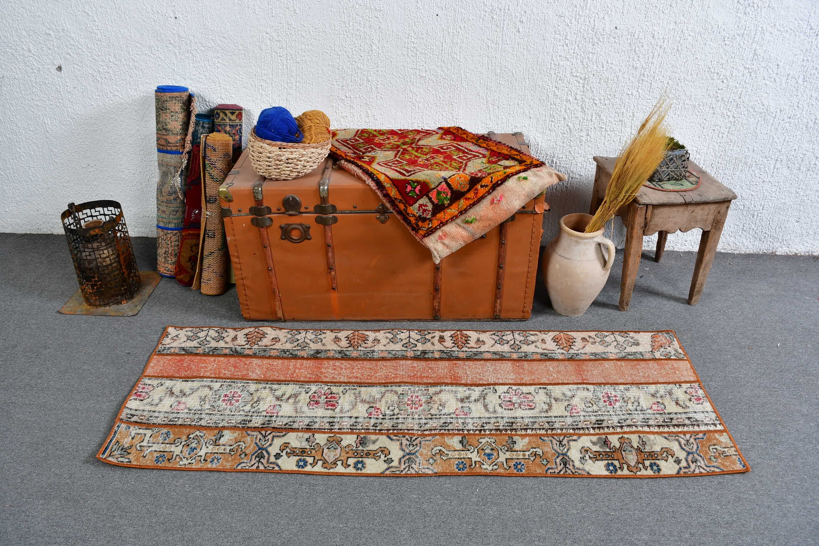 Oushak Runner Rug Rugs, Nomadic Rug, Turkish Rugs, Hallway Rug, 2x5.6 ft Runner Rug, Antique Rugs, Rugs for Stair, Cool Rug, Vintage Rug