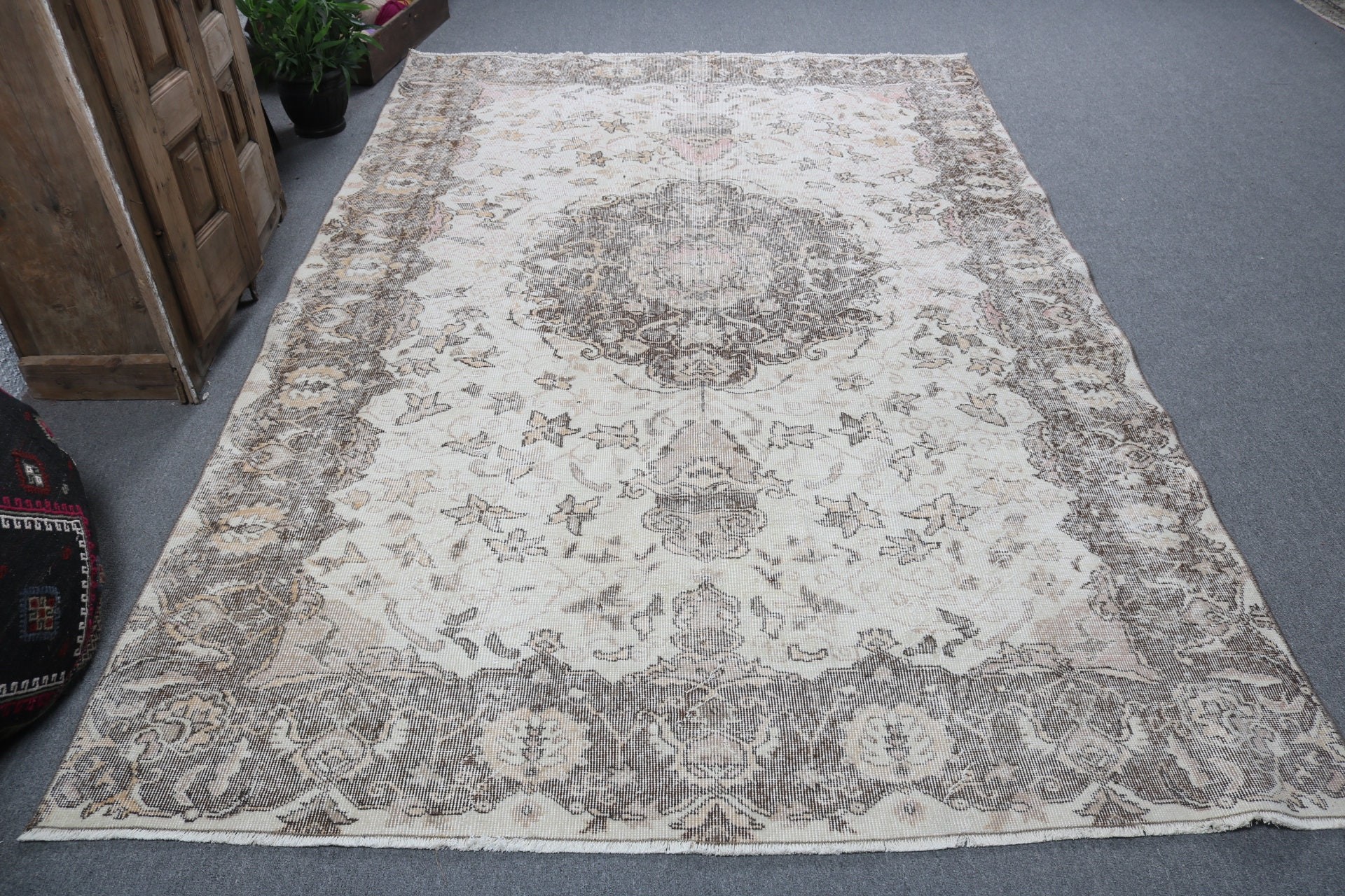 Geometrik Halılar, Oturma Odası Halısı, Anadolu Halıları, Büyük Vintage Halı, Türk Halısı, Vintage Halı, Bej Anadolu Halıları, 6.2x9.7 ft Büyük Halılar