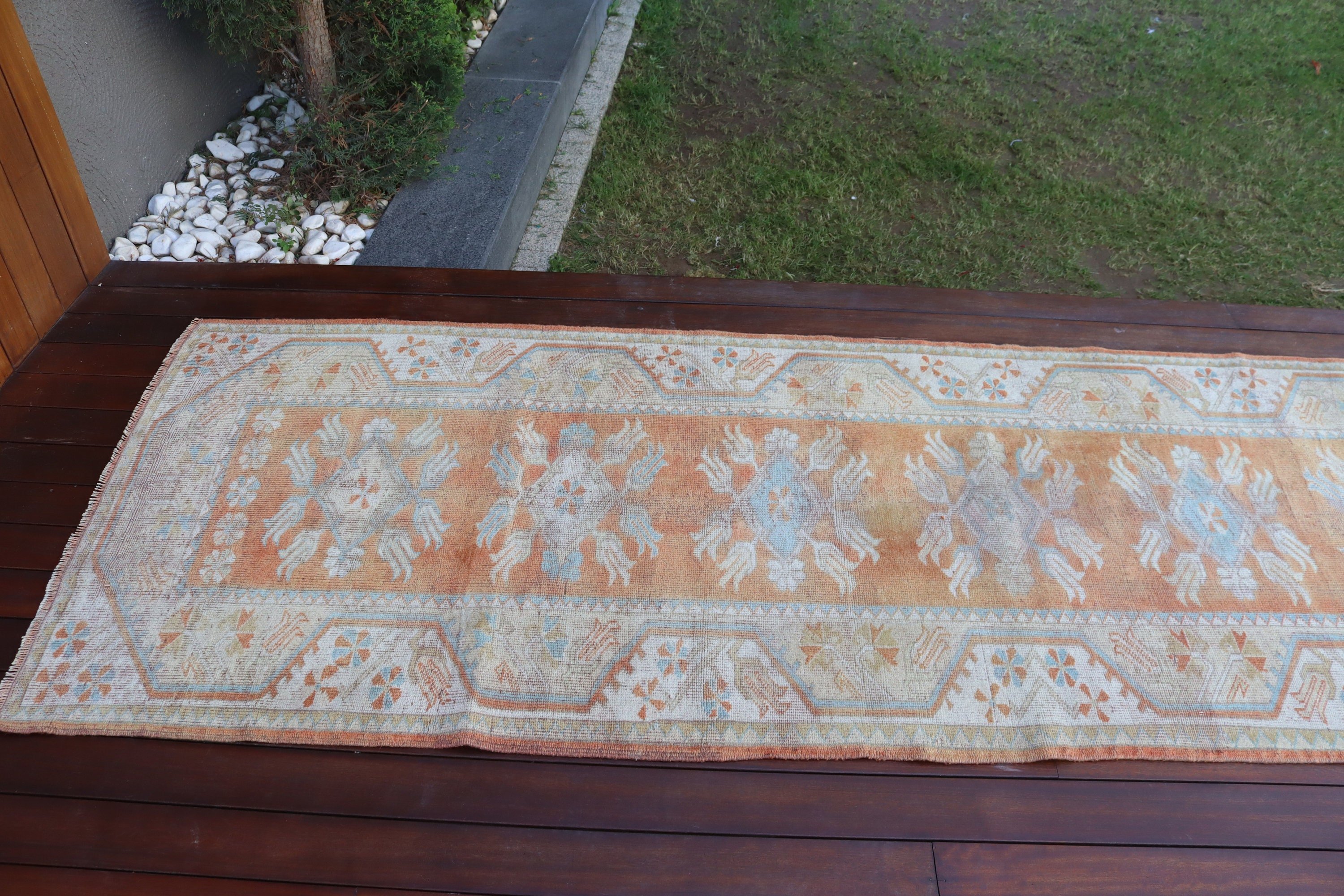 Turuncu Lüks Halı, Anadolu Halısı, Türk Halıları, Egzotik Halı, Beni Ourain Runner Halısı, Vintage Halı, Geometrik Halılar, 3x9.7 ft Runner Halıları