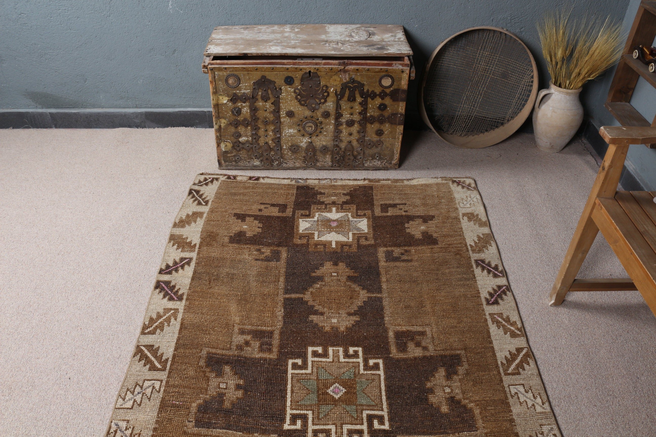 Vintage Rug, Living Room Rug, Turkish Rug, Anatolian Rug, 4.1x10 ft Large Rug, Boho Rug, Brown Floor Rugs, Dining Room Rugs, Oriental Rugs