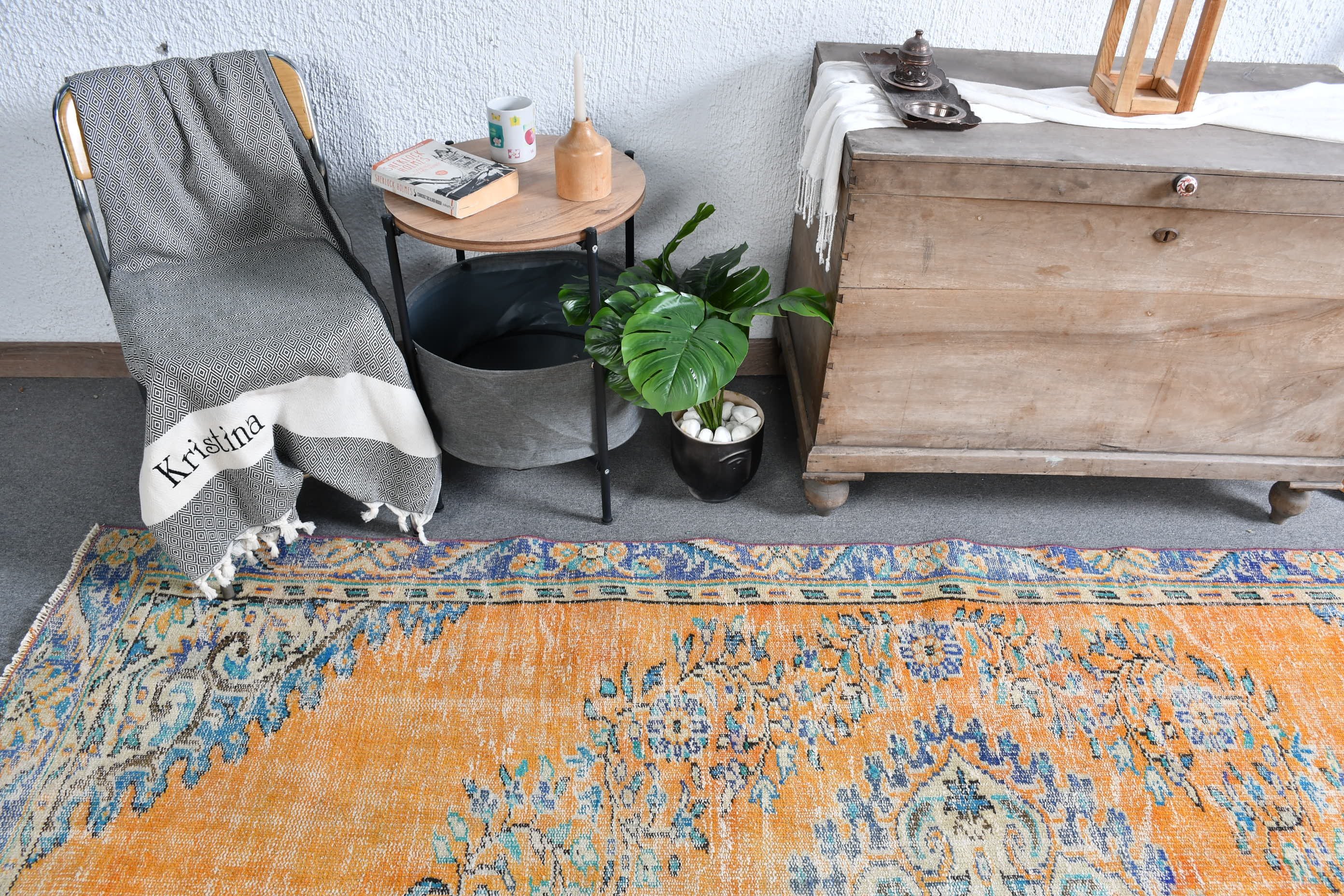 Living Room Rug, Turkish Rug, Anatolian Rug, Vintage Rug, Orange  5.3x9.5 ft Large Rug, Muted Rug, Salon Rug, Moroccan Rug