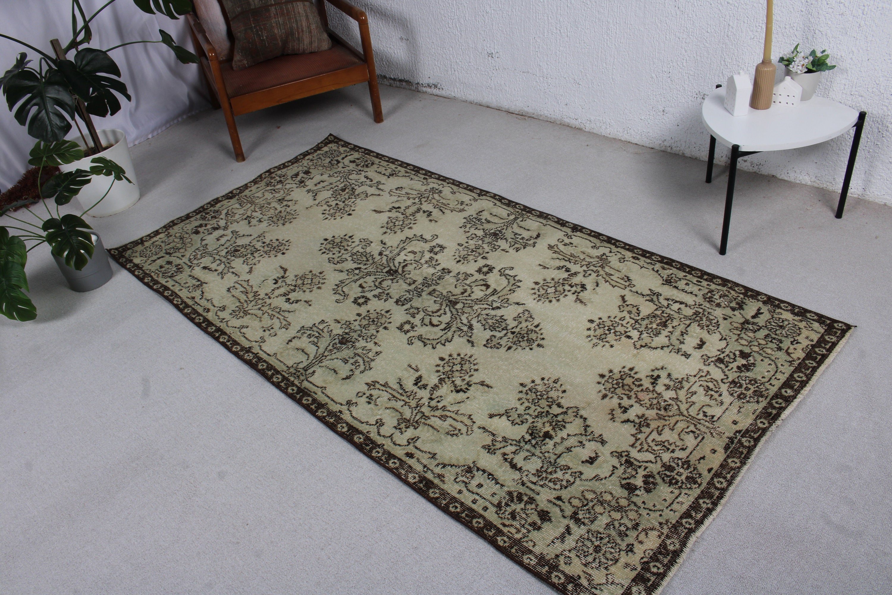 Boho Alanı Halıları, Vintage Halılar, Bej Yün Halı, İç Mekan Halıları, Ev Dekorasyonu Halısı, Yatak Odası Halısı, Türk Halısı, 3,6x7 ft Alan Halısı, Çocuk Halısı