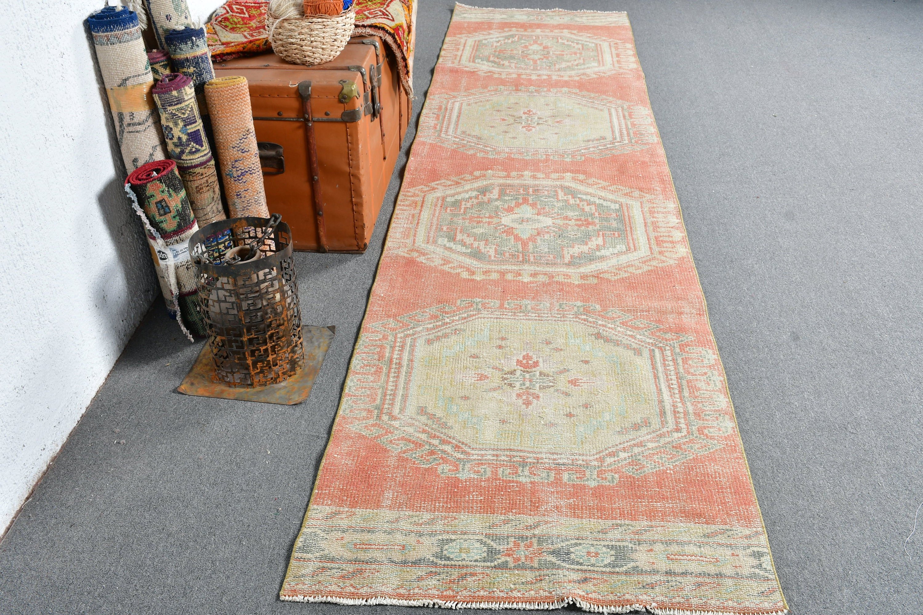 Corridor Rug, Art Rug, Red Bedroom Rug, Stair Rug, Wool Rug, Rugs for Corridor, Cool Rug, Vintage Rug, 2.8x11.5 ft Runner Rug, Turkish Rugs